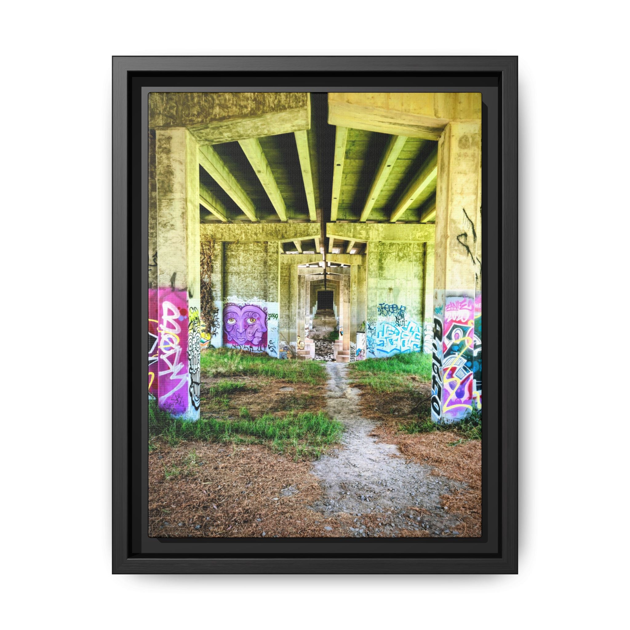 Framed Matte Canvas - Urban Bridge Graffiti Wall Art