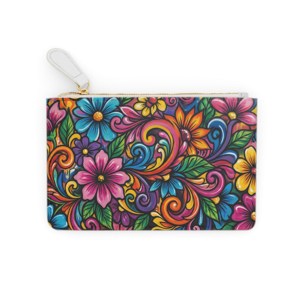 Mini Clutch Bag — Vibrant Floral Swirl Wallet, Colorful Boho Makeup Pouch