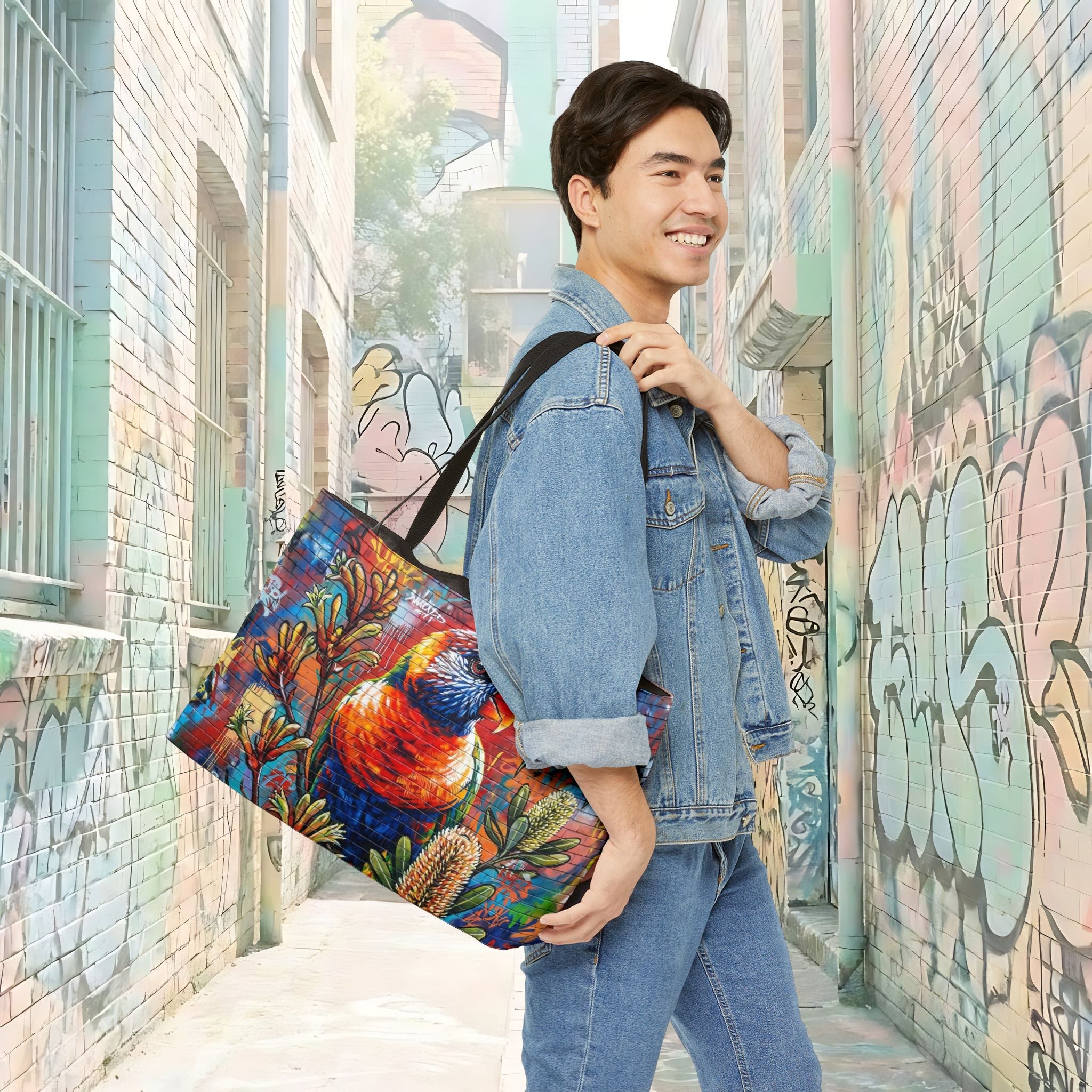 Colorful Parrot Artwork Weekender Tote Bag | Botanical Bird Print