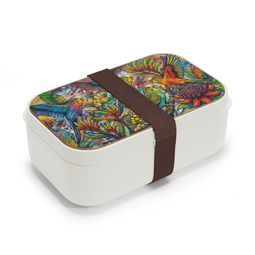 Bento Lunch Box — Budgerigar & Native Wildflowers Design