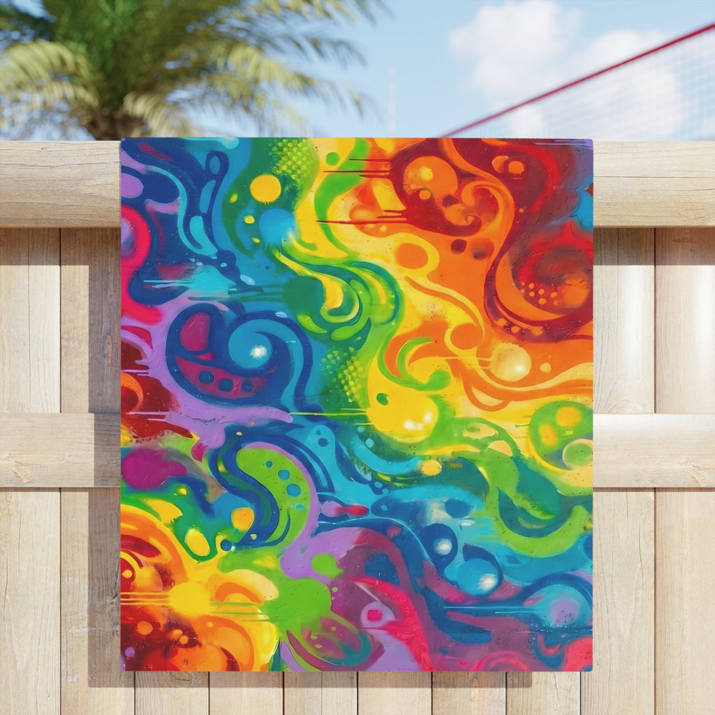 Rainbow Graffiti Swirl Beach Towel | Colorful Urban Design