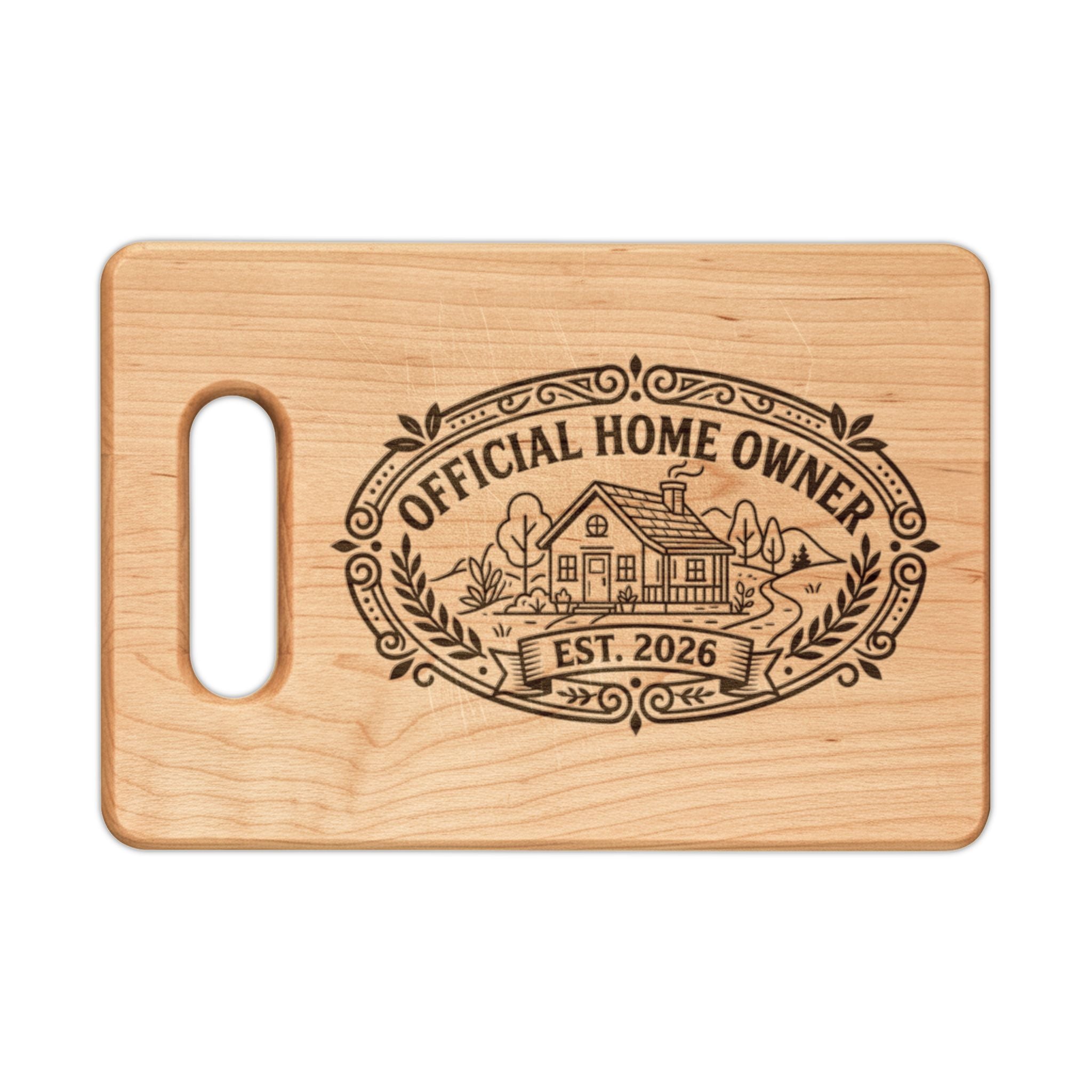 Official Homeowner EST 2026 Wooden Cutting Board | Engraved Housewarming Gift, Cottage Style