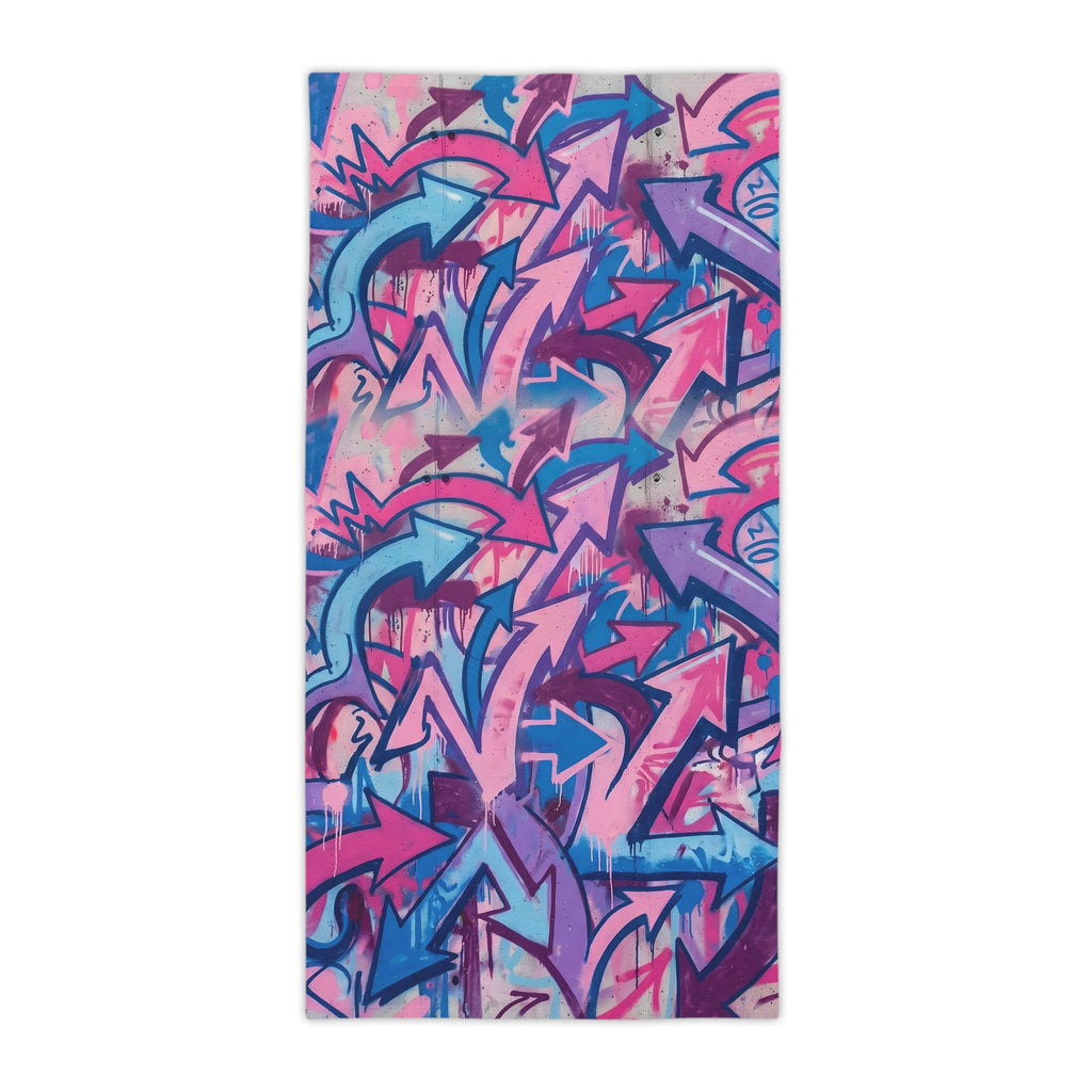 Graffiti Arrow Beach Towel — Pink & Blue Urban Street Art Design