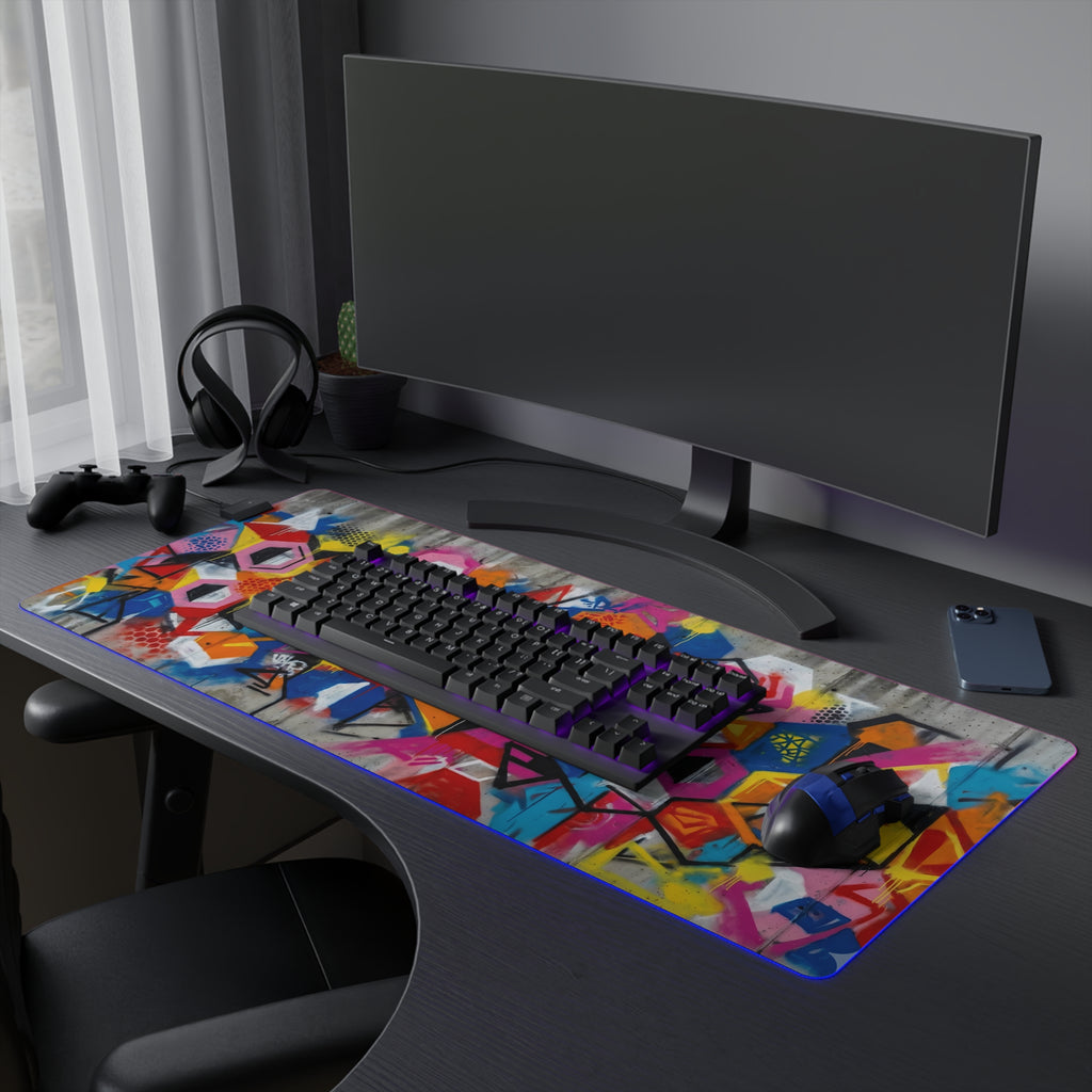 LED Gaming Desk Mat — RGB Illuminated Graffiti Art Mouse Pad