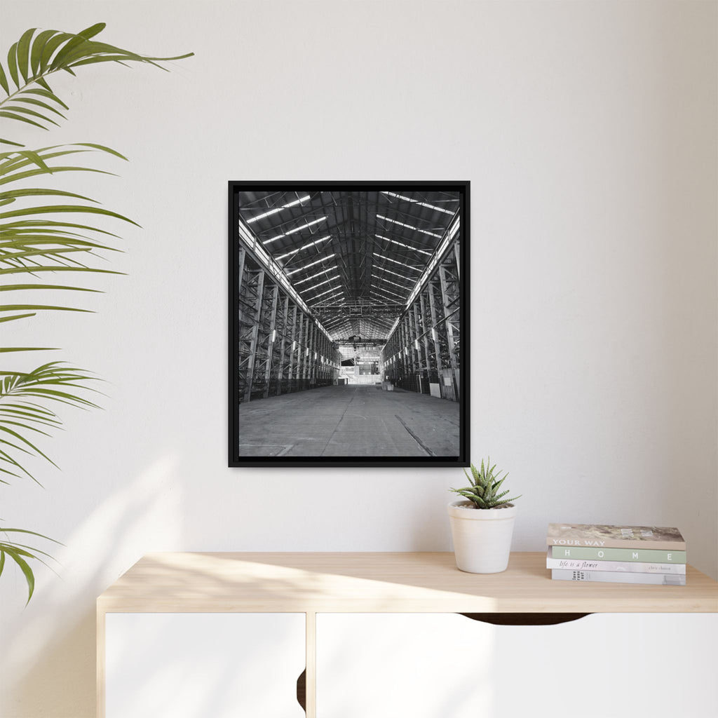 Framed Matte Canvas Industrial Warehouse - Black & White Wall Art