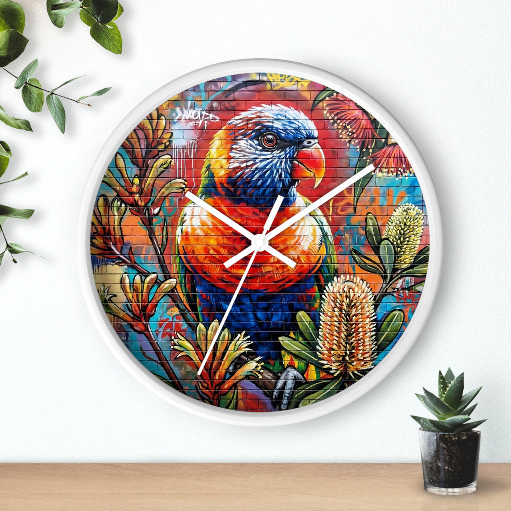 Rainbow Lorikeet Wall Clock | Colorful Parrot Art, Botanical Mural