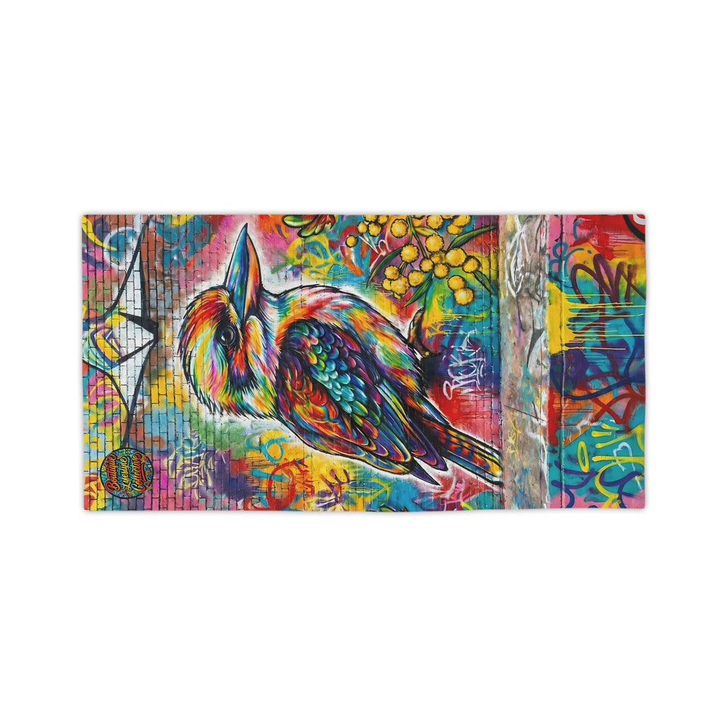 Kookaburra Graffiti Beach Towel — Vibrant Street-Art Bird Design