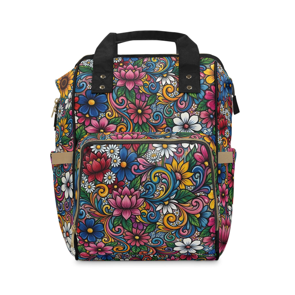 Colorful Floral Swirl Multifunctional Diaper Backpack | Floral Baby Bag