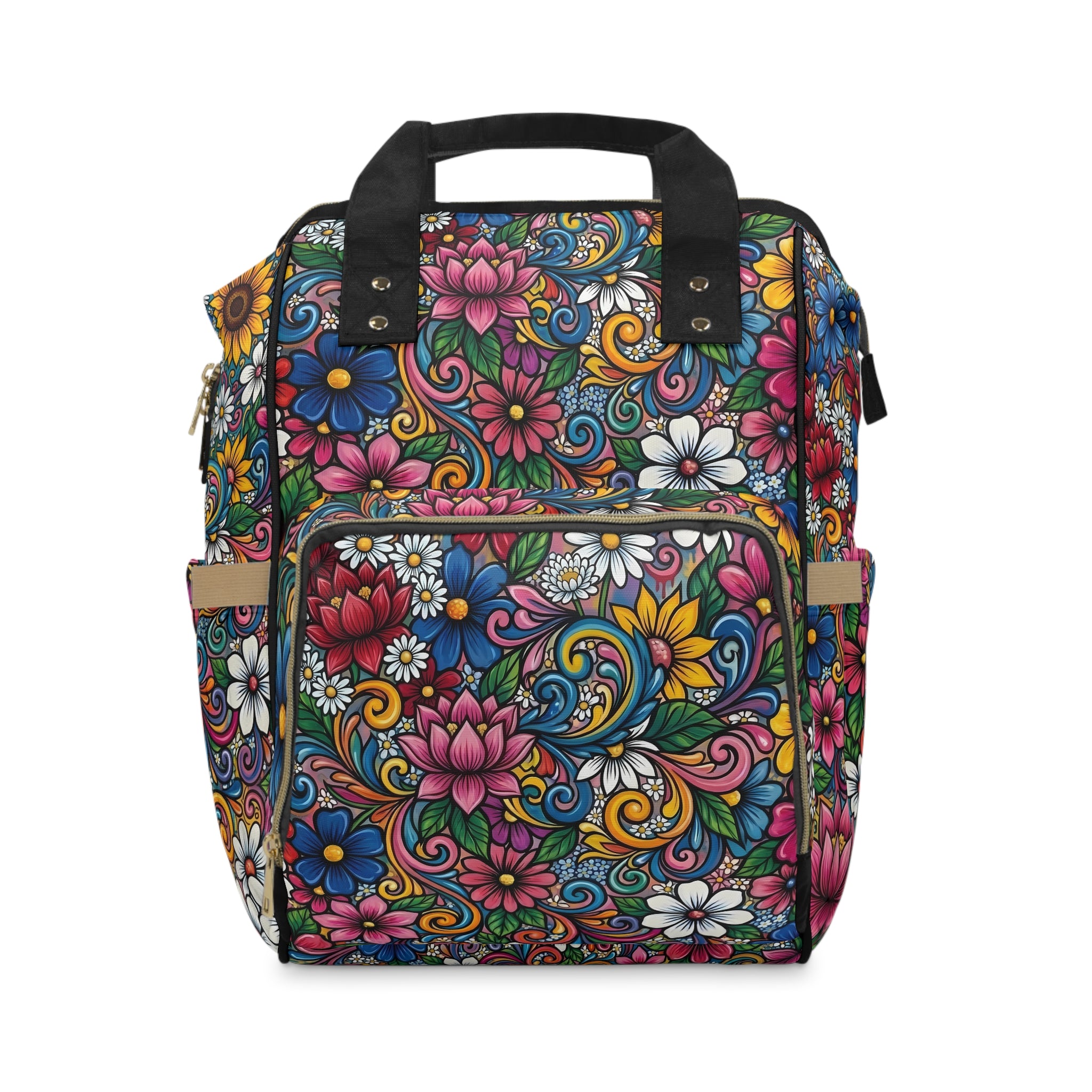 Colorful Floral Swirl Multifunctional Diaper Backpack | Floral Baby Bag