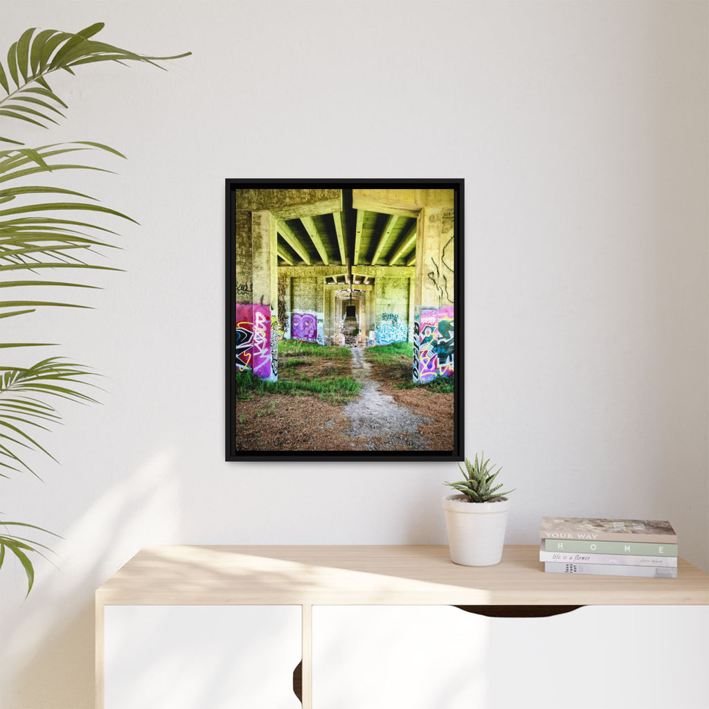 Framed Matte Canvas - Urban Bridge Graffiti Wall Art