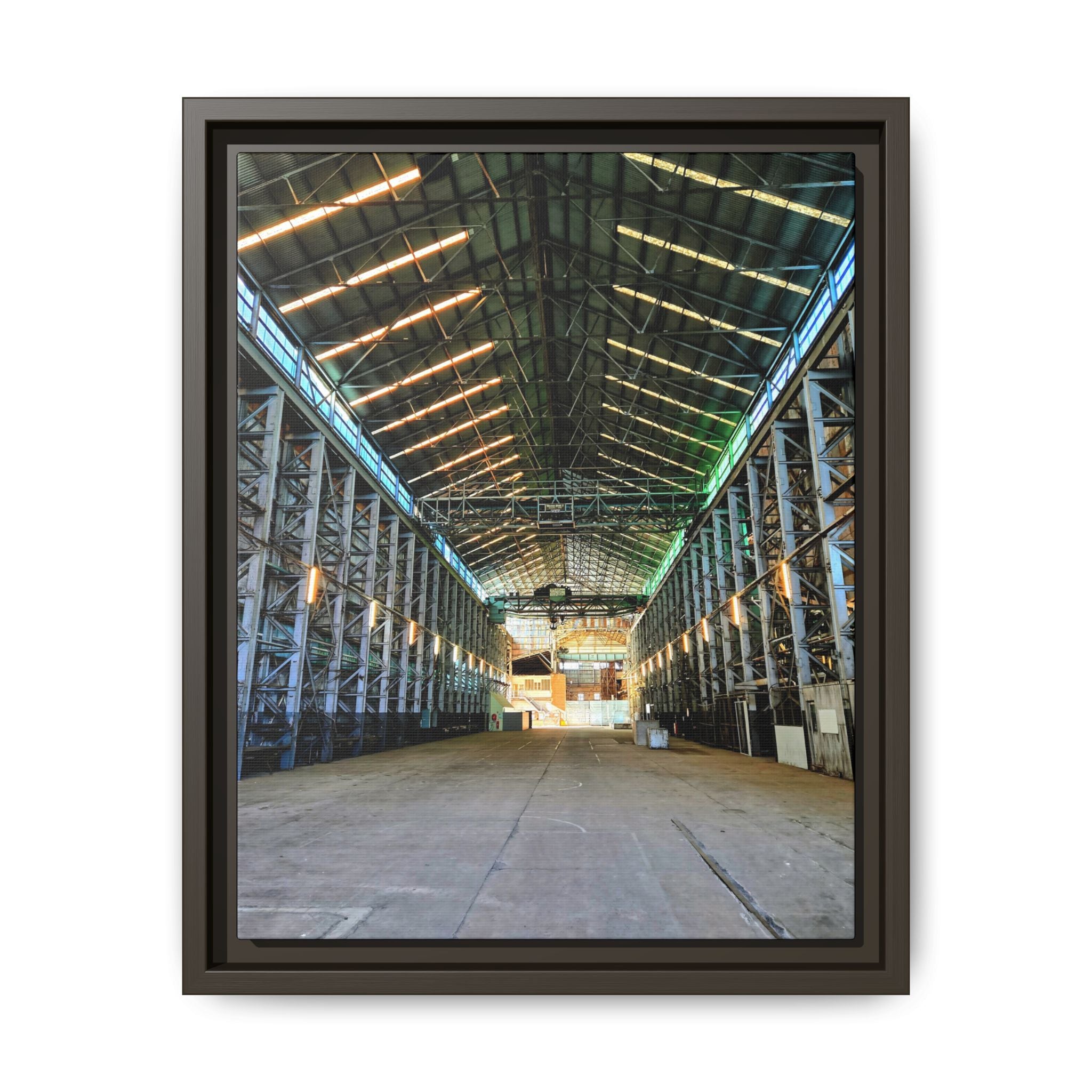 Framed Matte Canvas Manufacturing Warehouse — Industrial Wall Art