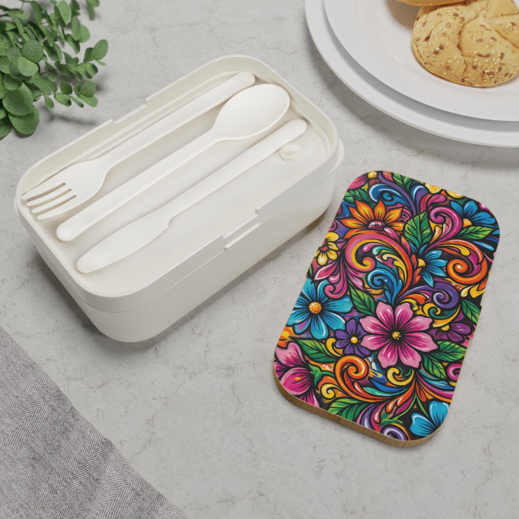 Floral Bento Lunch Box — Vibrant Flower Art Portable Lunchbox