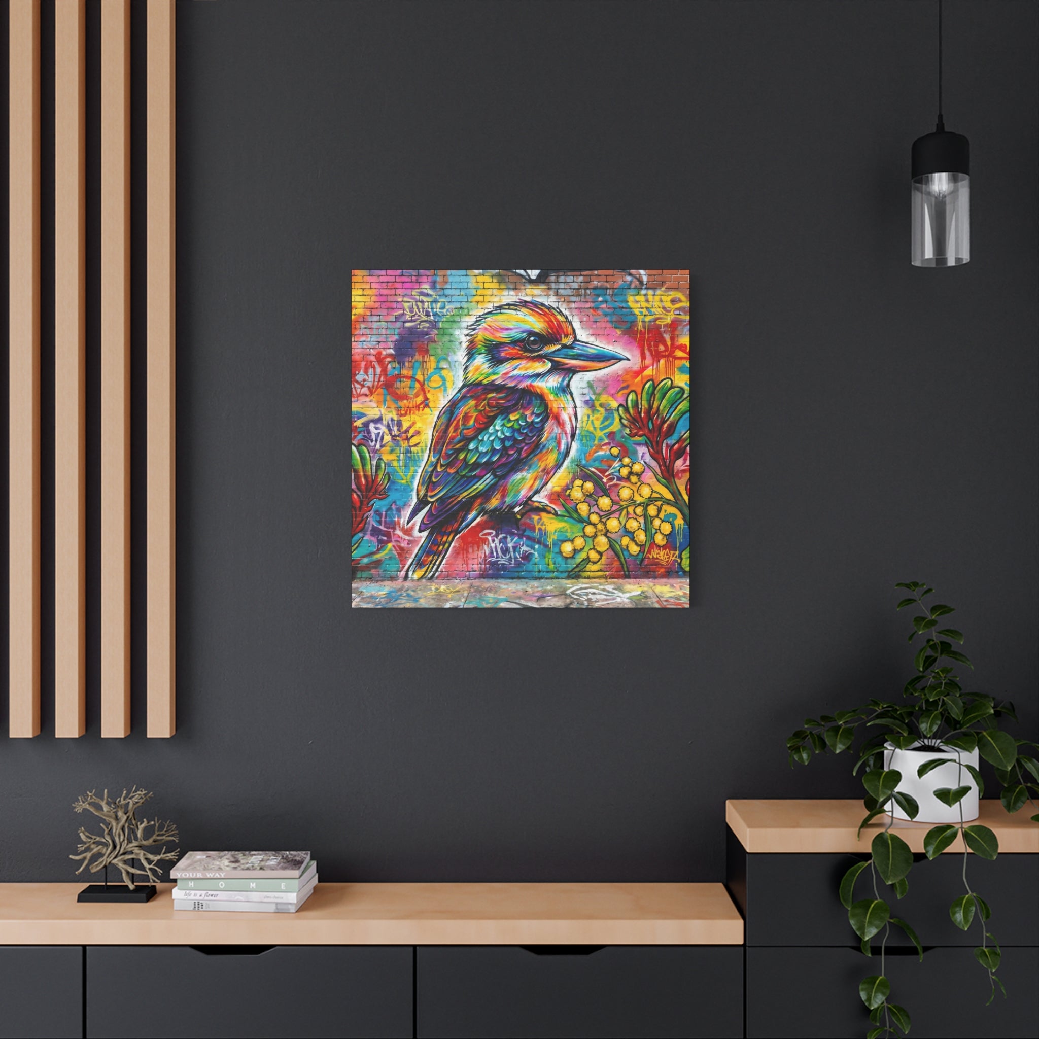 Colorful Kookaburra Street Art Matte Canvas — Stretched Wall Art