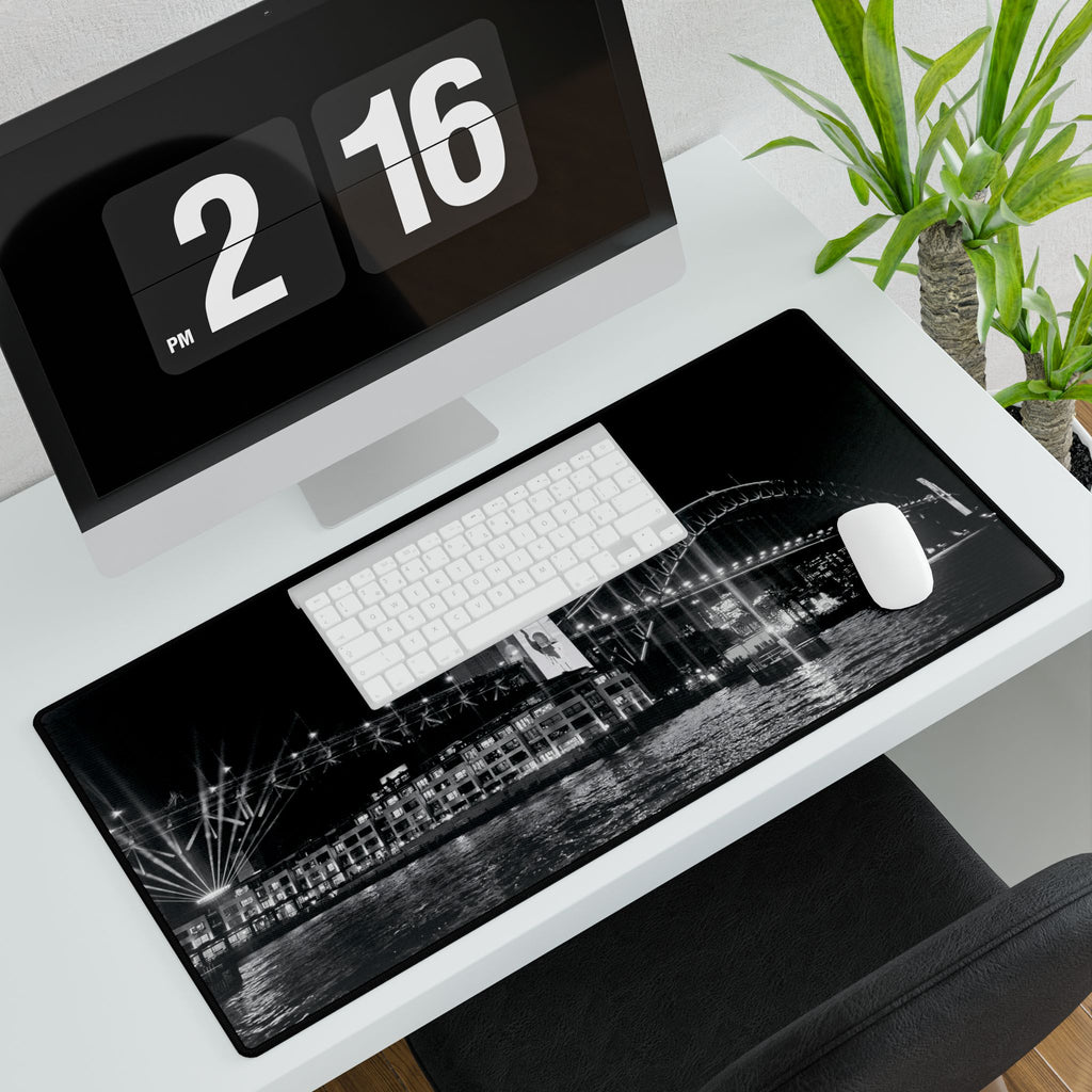 Sydney Harbour Bridge Nightscape Desk Mat — Black & White Iconic Bridge Desk Pad