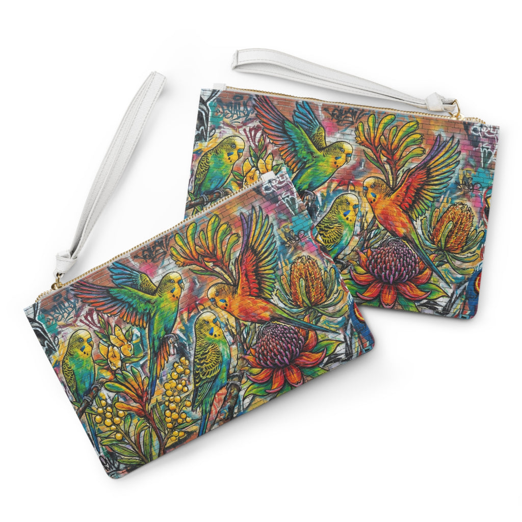 Clutch Bag - Vibrant Budgie Wildflower Wristlet