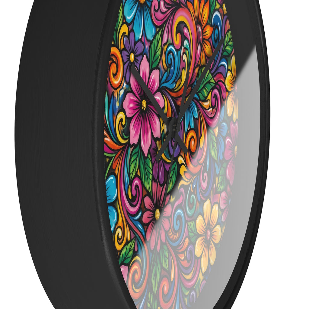 Colorful Floral Swirl Wall Clock — Vibrant Flower Art Timepiece