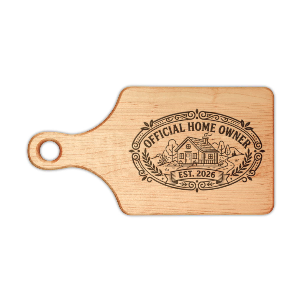Official Homeowner EST 2026 Wooden Cutting Board | Engraved Housewarming Gift, Cottage Style