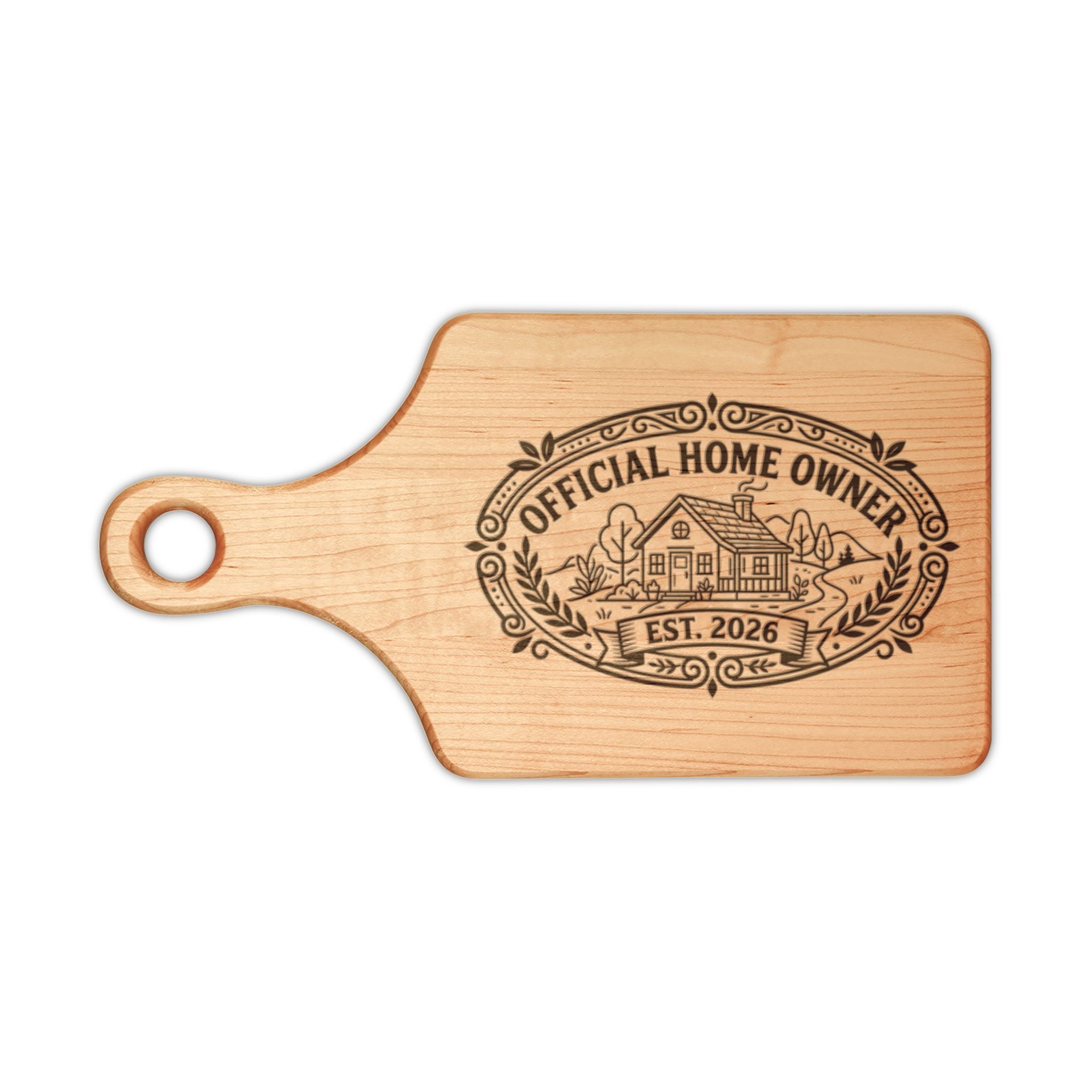 Official Homeowner EST 2026 Wooden Cutting Board | Engraved Housewarming Gift, Cottage Style