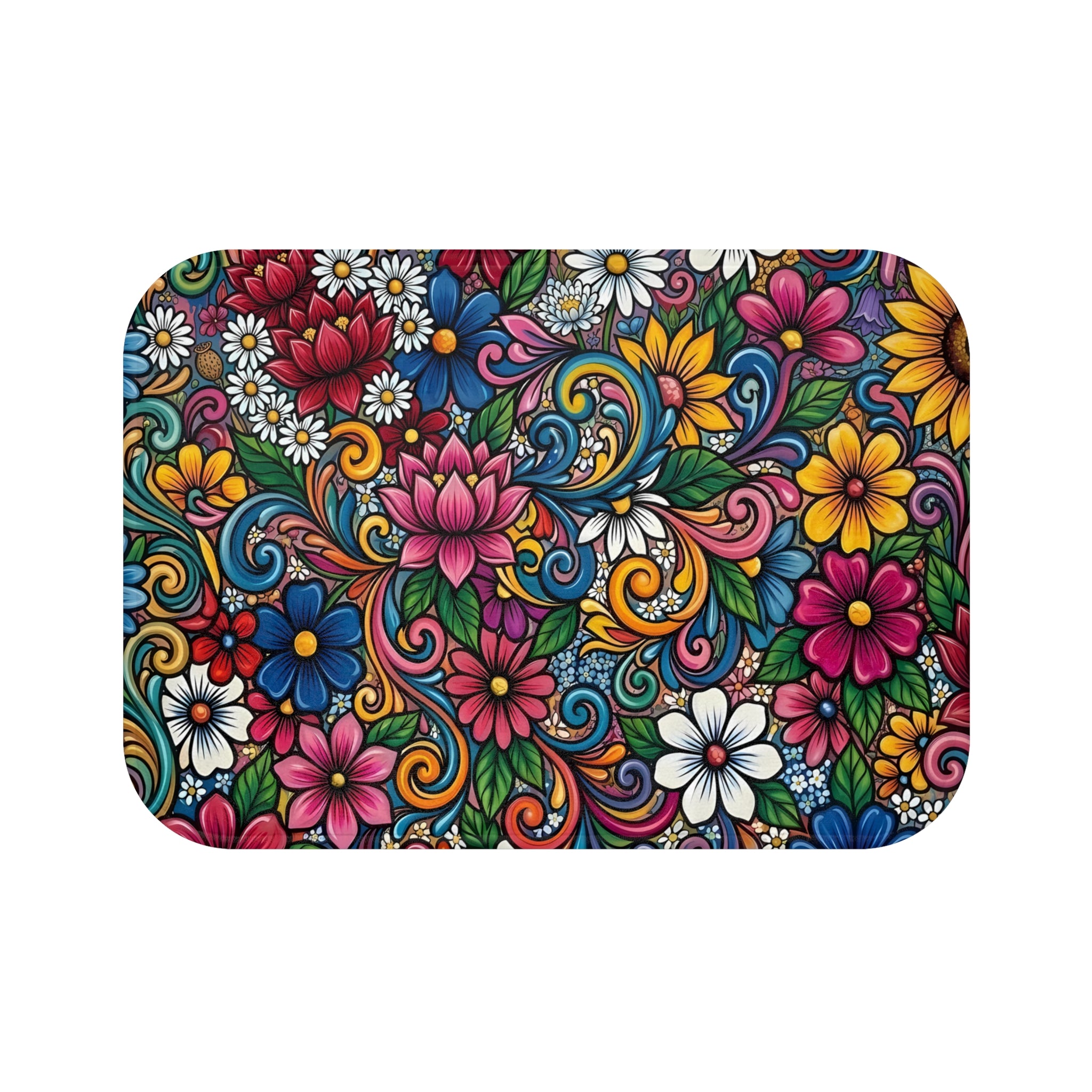 Vibrant Floral Design Bath Mat | Colorful Flower Bathroom Rug