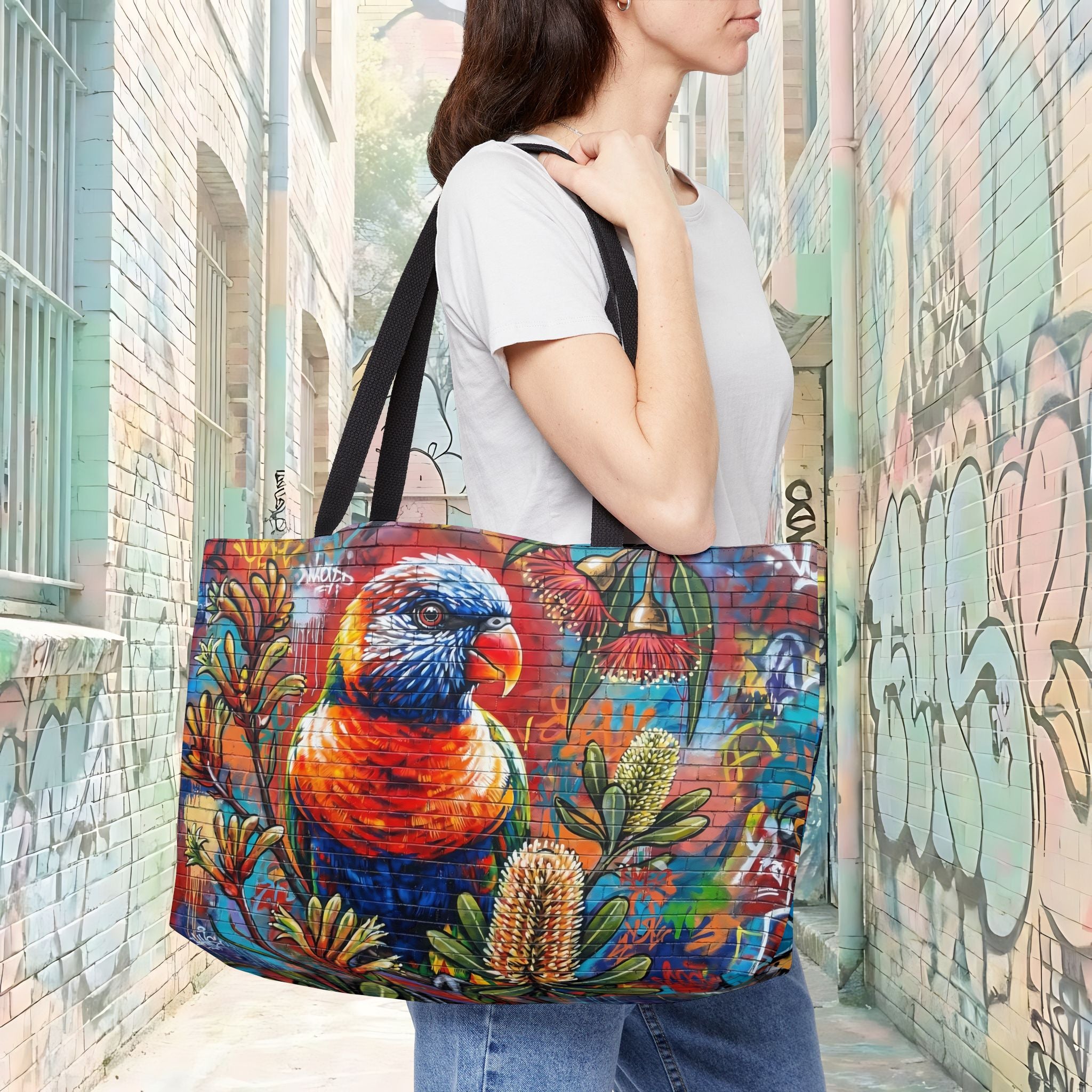 Colorful Parrot Artwork Weekender Tote Bag | Botanical Bird Print