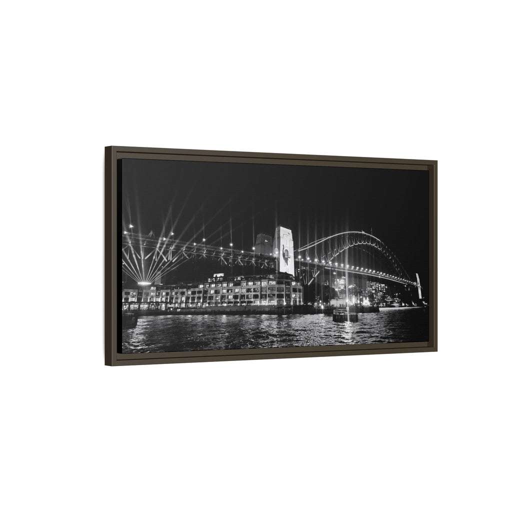 Framed Matte Canvas Sydney Harbour — Black & White Nightscape