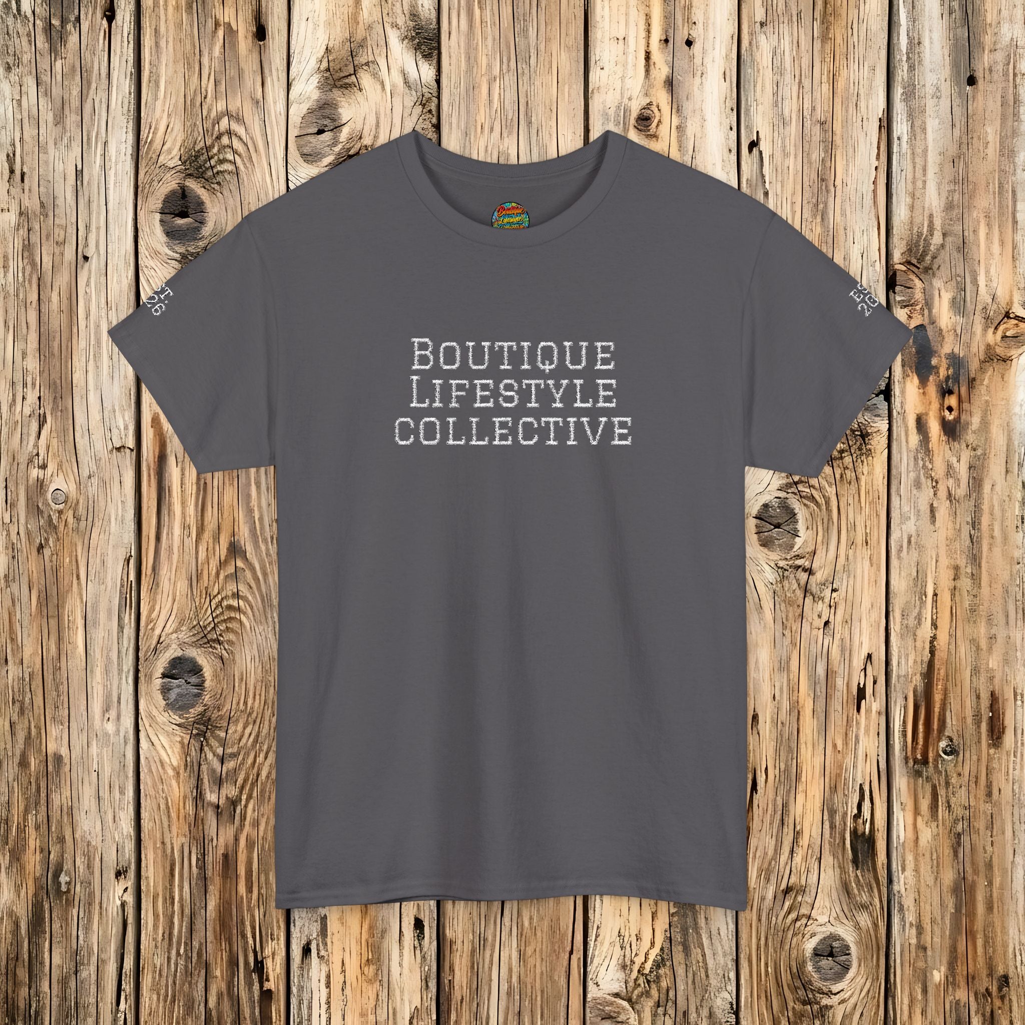 Heavy Cotton Tee - Boutique Lifestyle Collective Embroidered T-Shirt — Est. 2026 Sleeve Detail