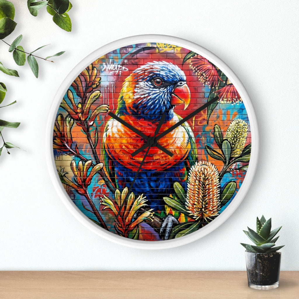 Rainbow Lorikeet Wall Clock | Colorful Parrot Art, Botanical Mural