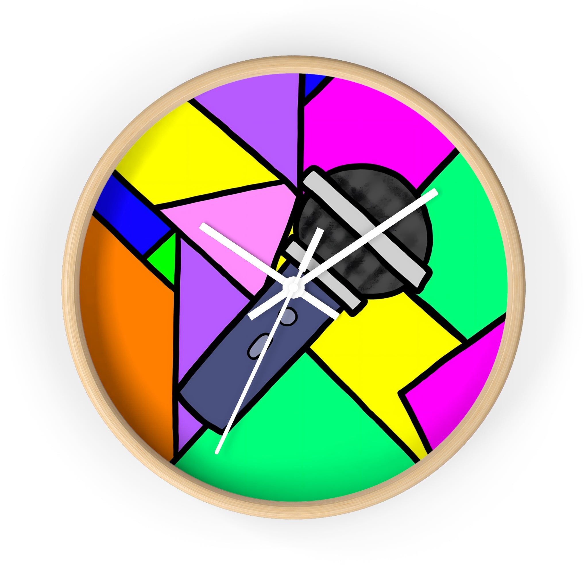 Microphone Pop Art Wall Clock — Colorful Singer/Music Decor