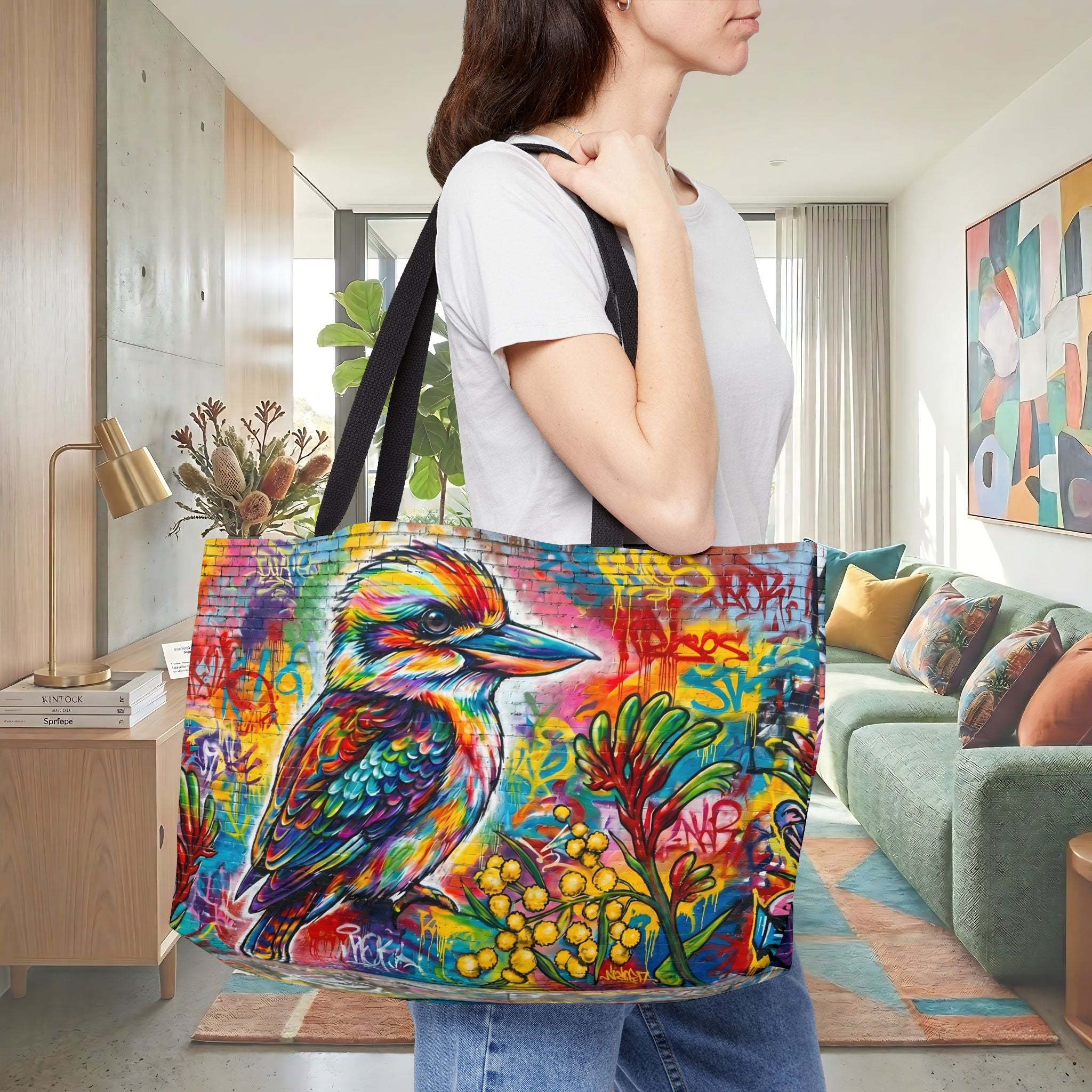 Colorful Kookaburra Art Weekender Tote Bag | Vibrant Bird Graffiti Design