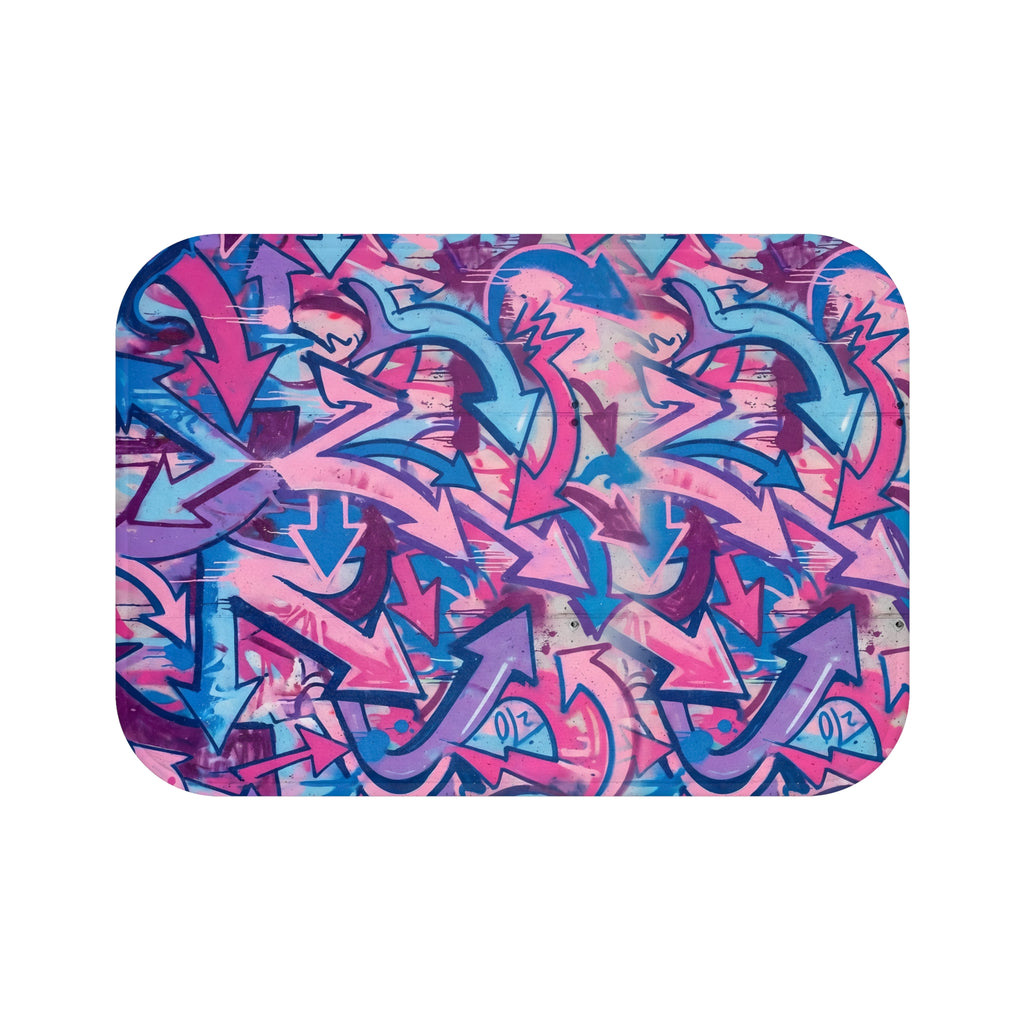 Graffiti Arrow Pattern Bath Mat — Pink & Blue Urban Street Art Rug