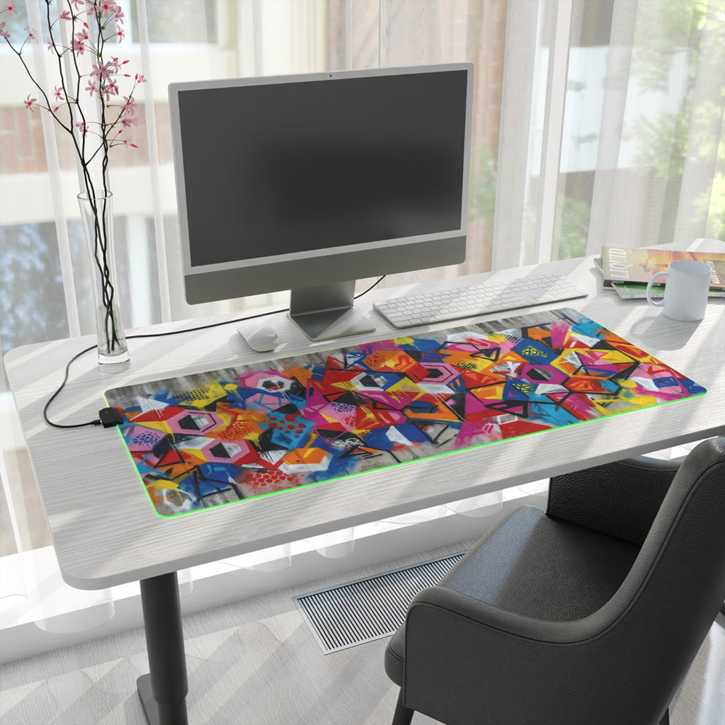 LED Gaming Desk Mat — RGB Illuminated Graffiti Art Mouse Pad