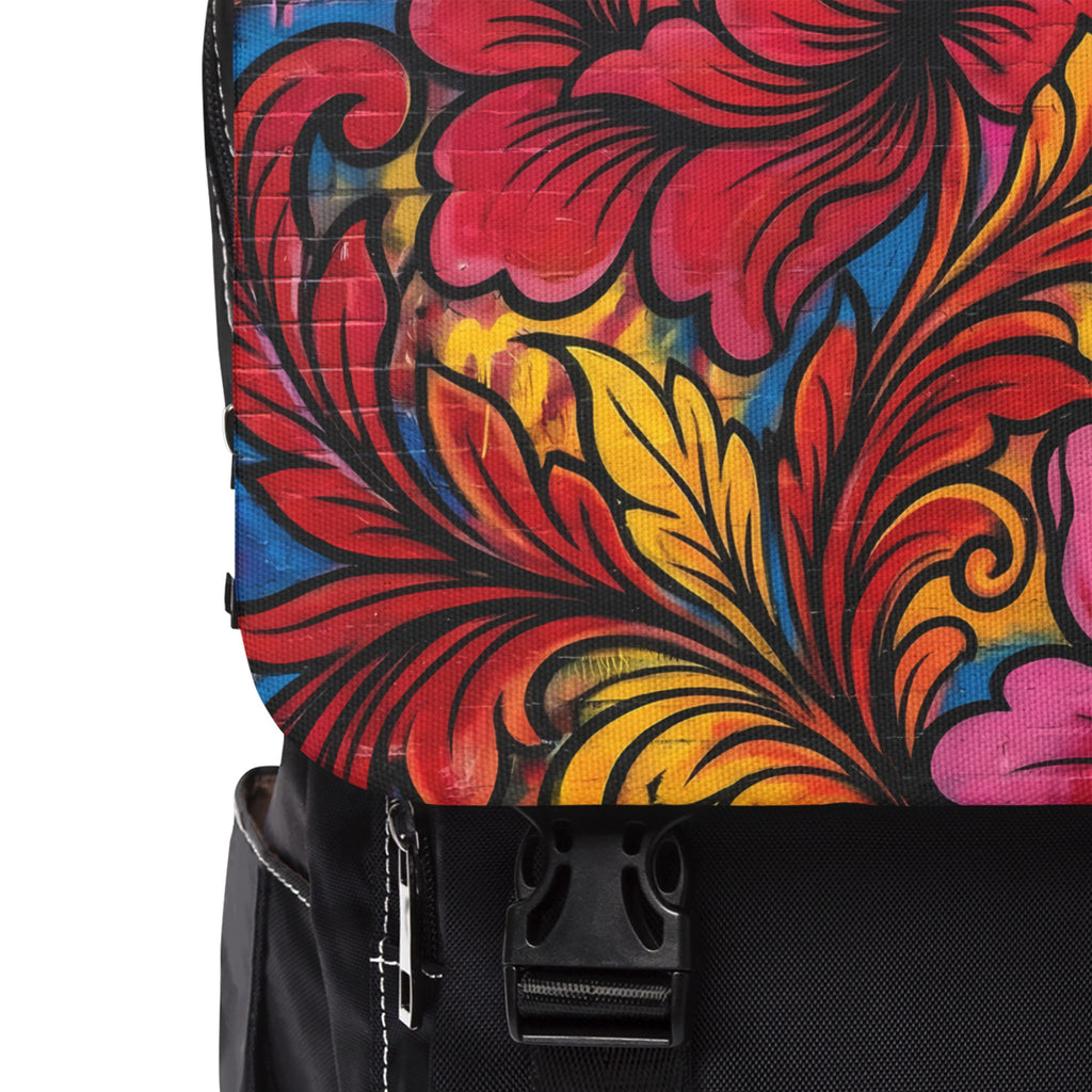 Floral Boho Backpack — Colorful Hand-Painted Flower Shoulder Bag
