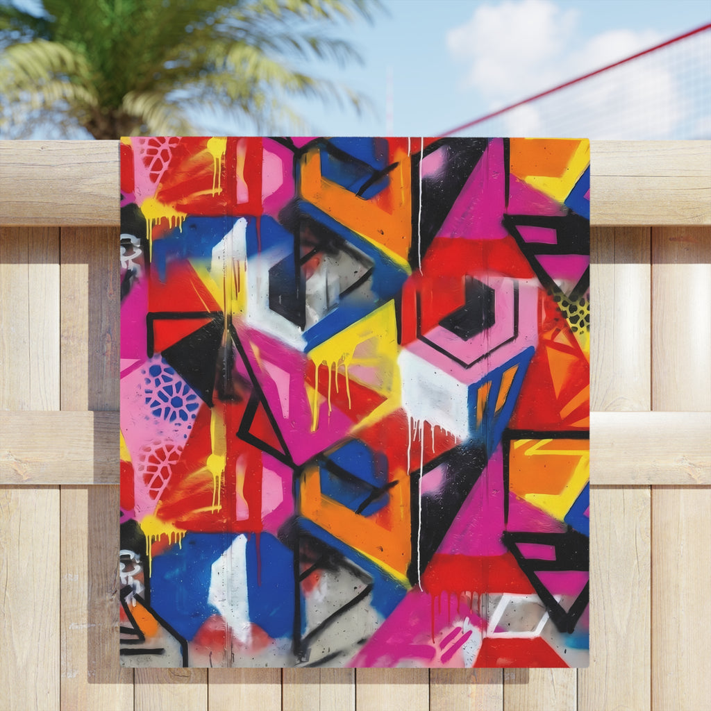 Graffiti Geo Beach Towel — Vibrant Abstract Street Art Design