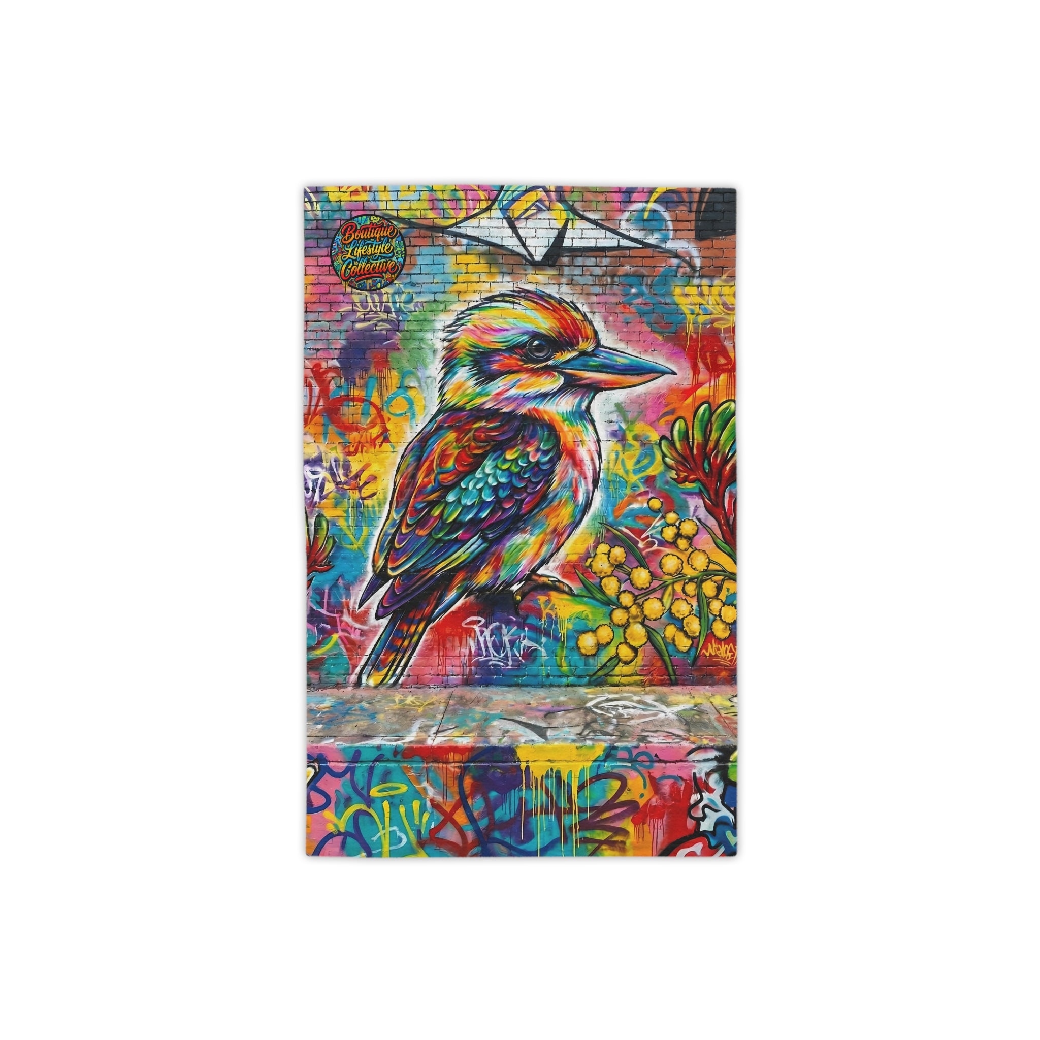 Kookaburra Graffiti Beach Towel — Vibrant Street-Art Bird Design