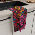 Floral Mural Microfiber Tea Towel — Vibrant Pink & Gold Boho Kitchen Décor