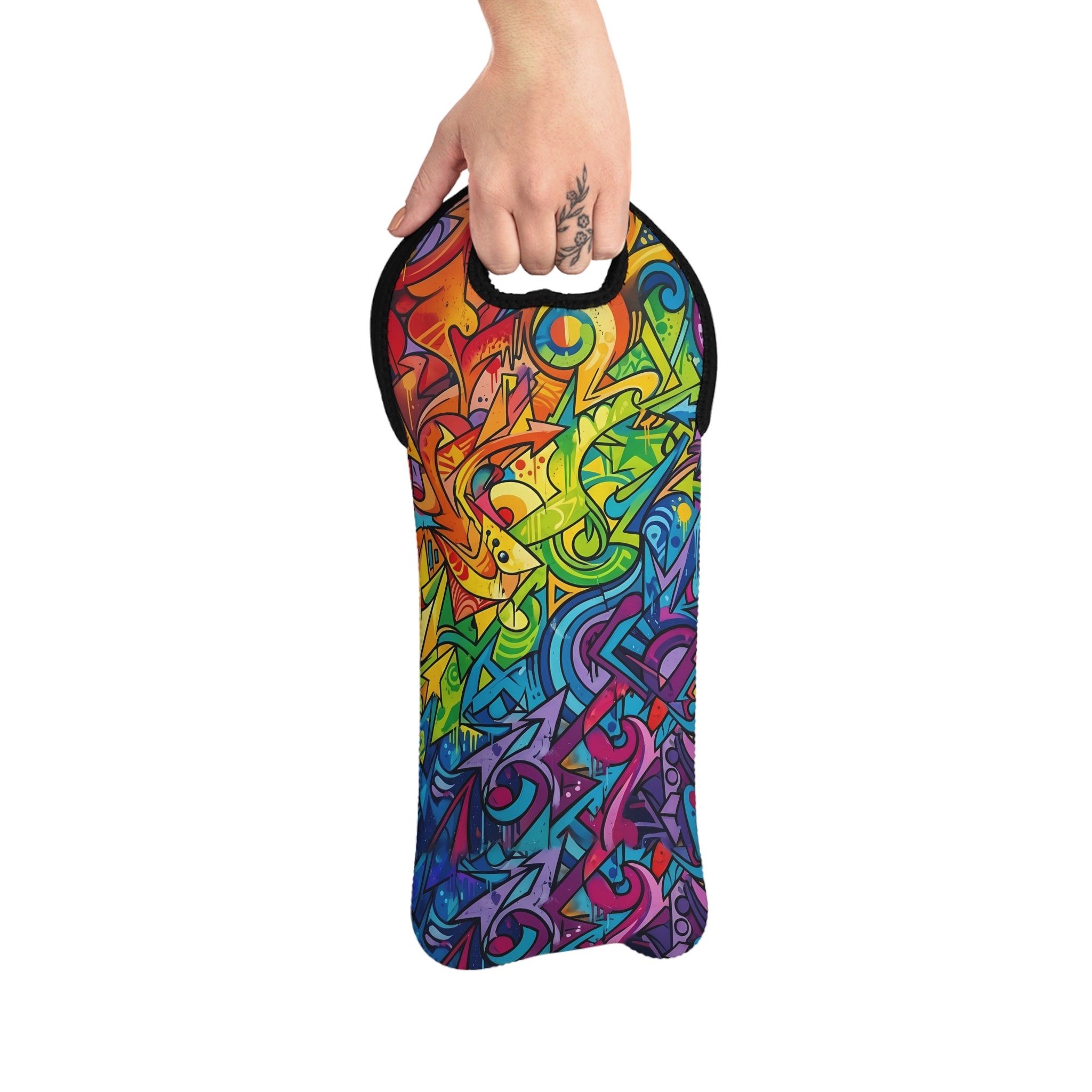 Rainbow Graffiti Wine Tote | Colorful Abstract Bottle Carrier