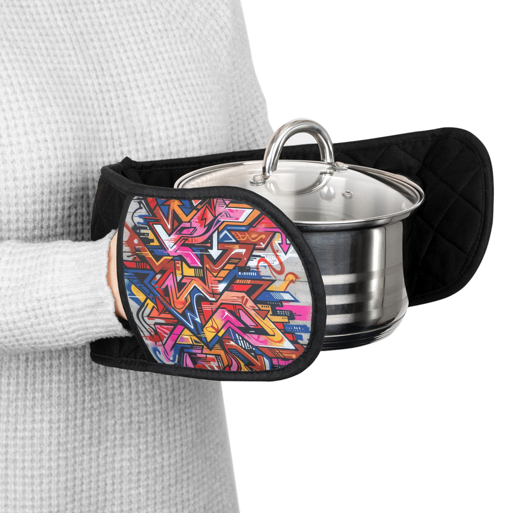 Colorful Graffiti Double Oven Mitts - Quilted Heat-Resistant Pot Holders