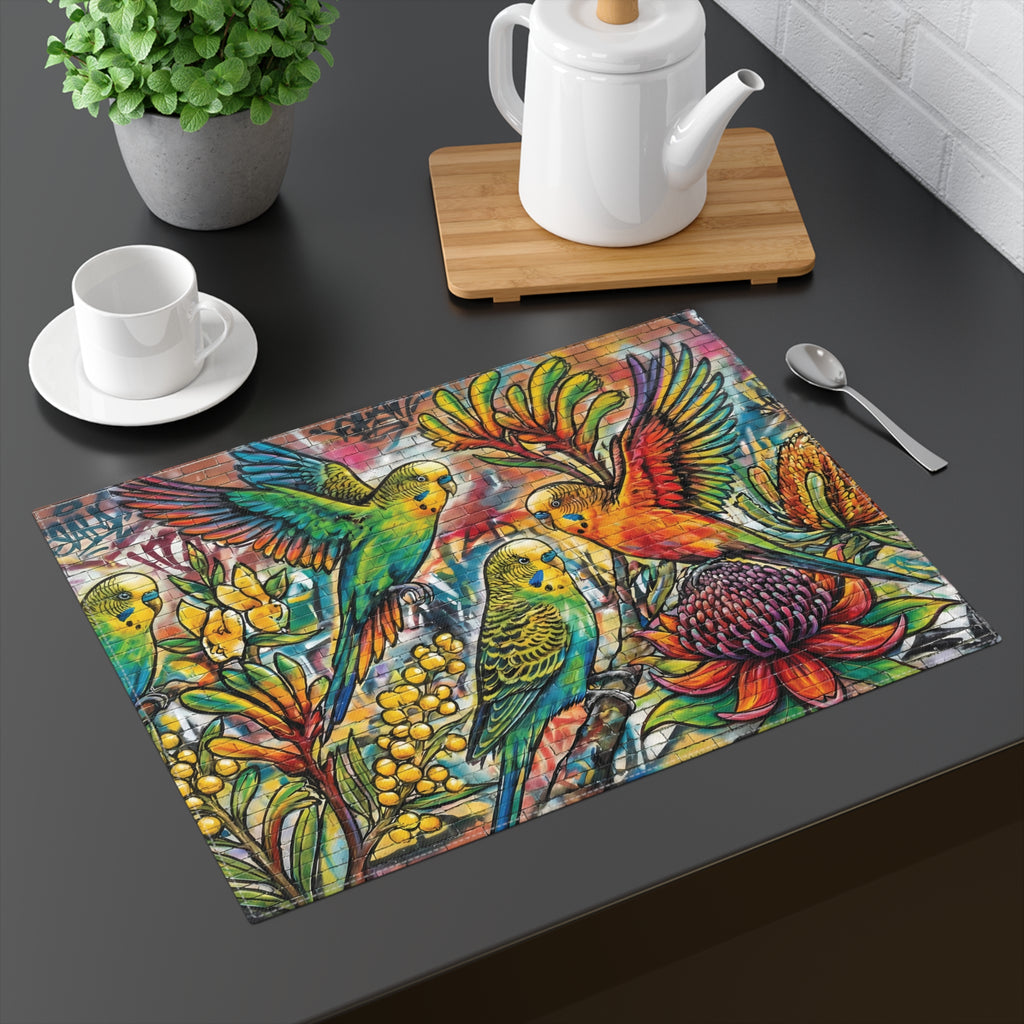 Graffiti Budgerigar Placemat — Vibrant Urban Art Table Mat
