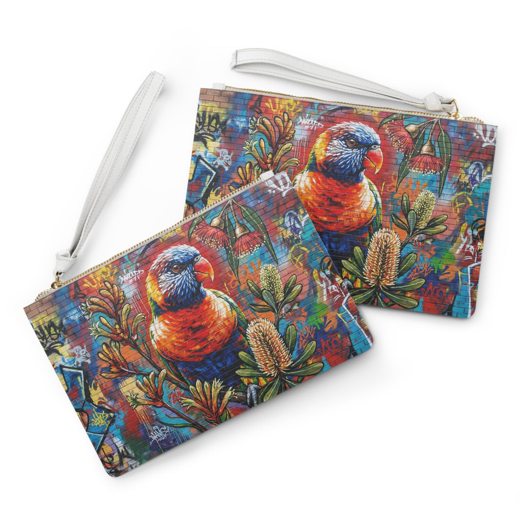 Clutch Bag - Rainbow Lorikeet Street Art Floral Print