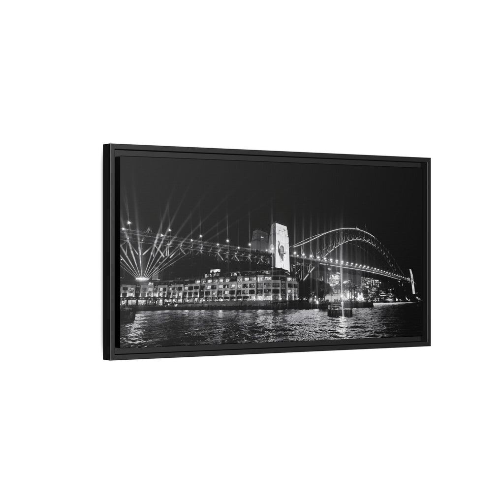 Framed Matte Canvas Sydney Harbour — Black & White Nightscape