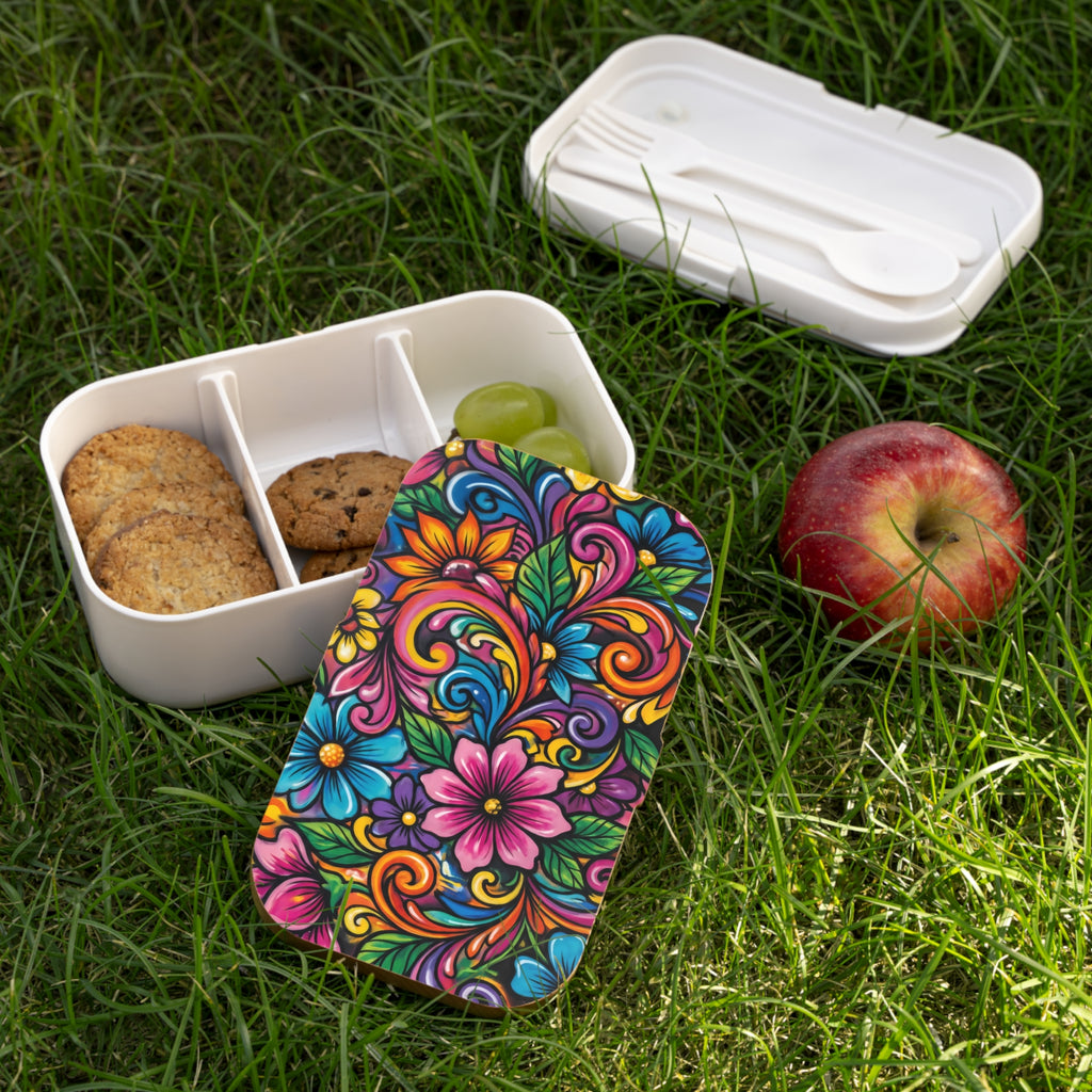 Floral Bento Lunch Box — Vibrant Flower Art Portable Lunchbox