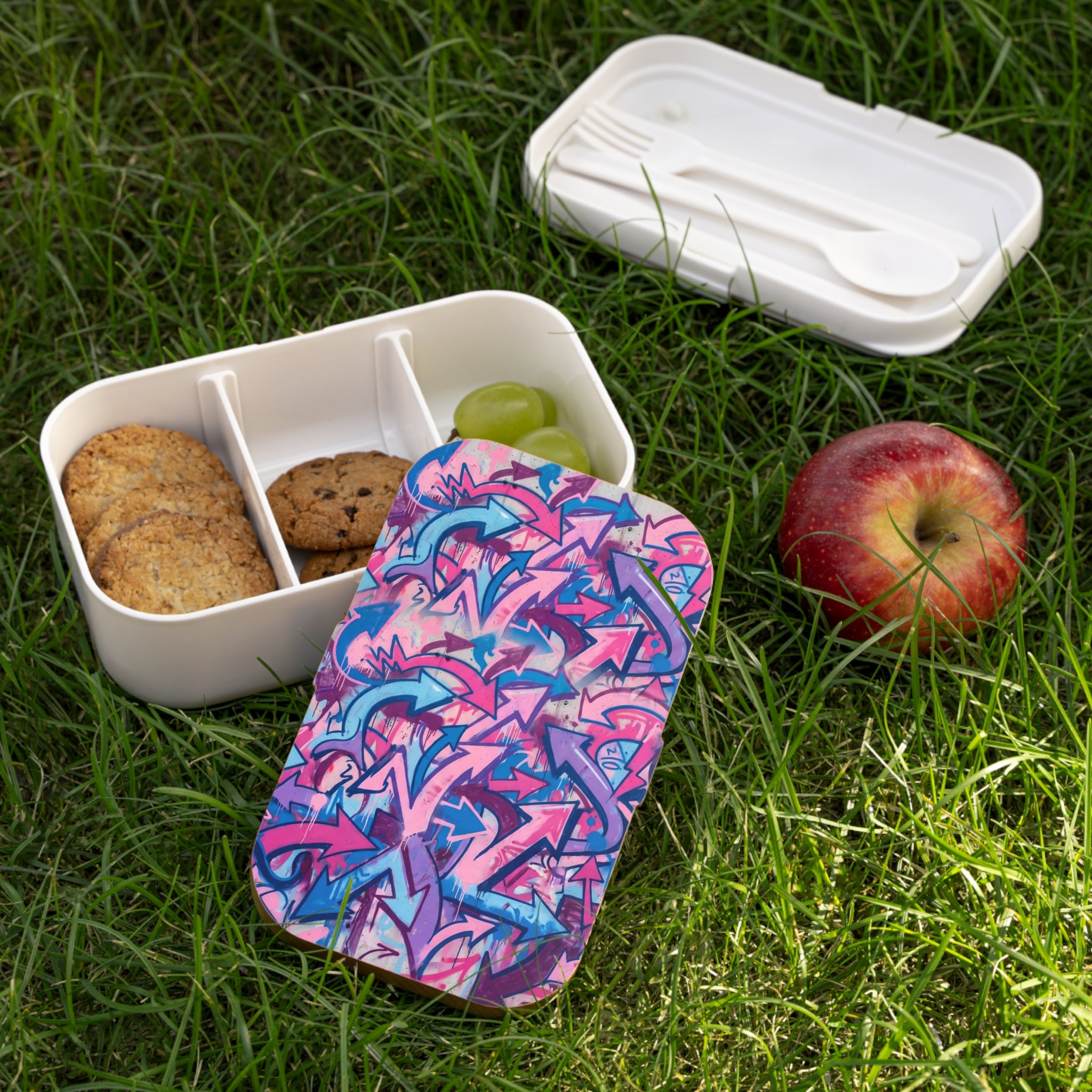 Graffiti Arrow Bento Lunch Box — Pink & Blue Urban Street Art Design