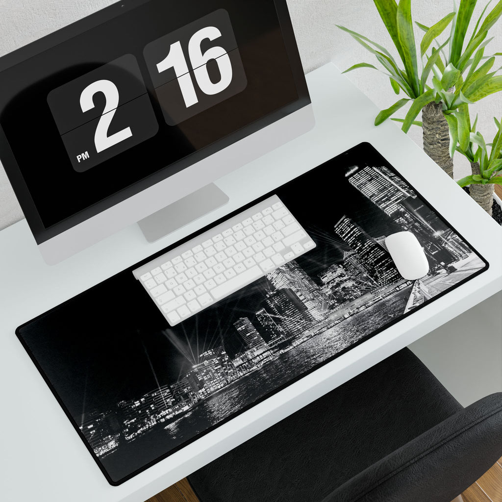Sydney Cityscape Black & White Desk Mat — Monochrome Skyline Desk Mat