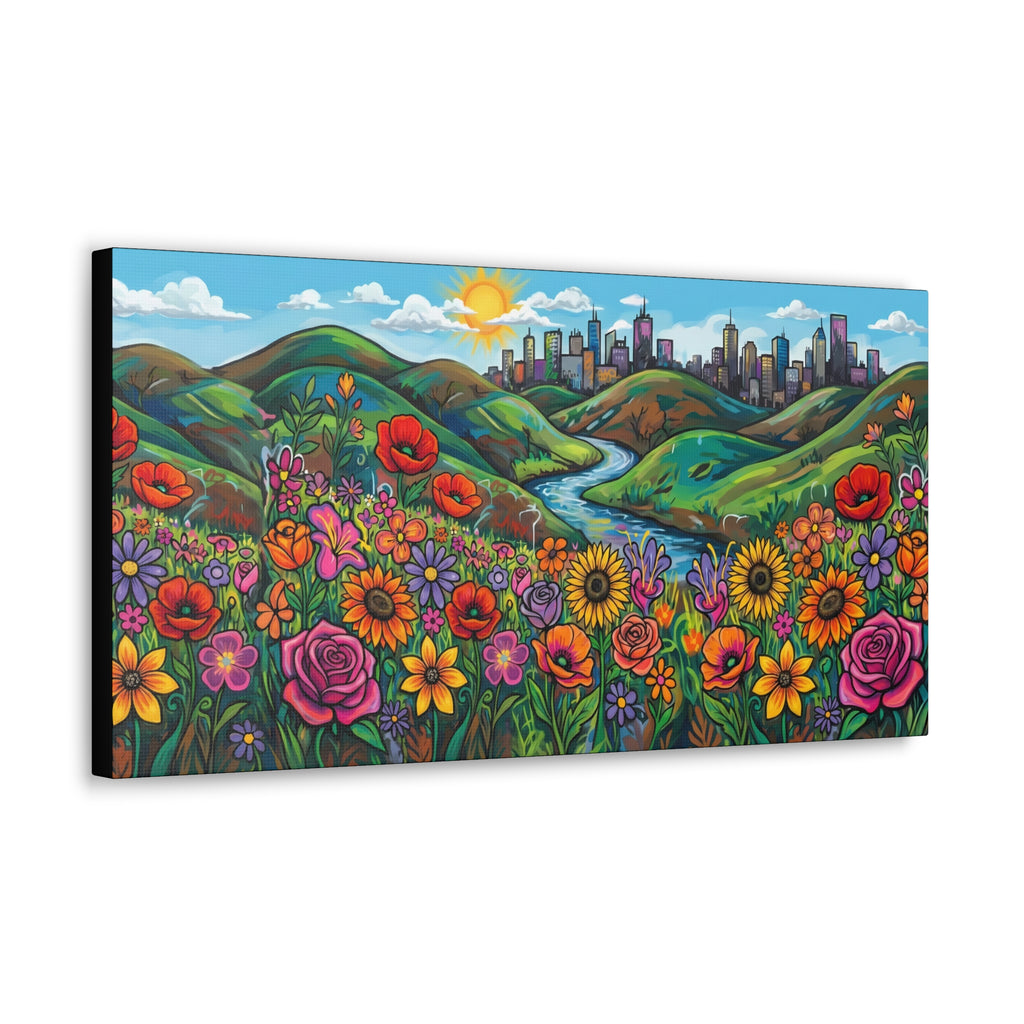 Sunlit Wildflower Valley Canvas Wall Art