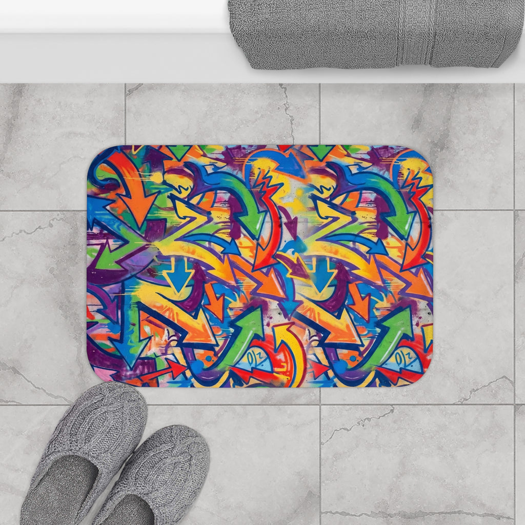 Graffiti Arrows Bath Mat — Colorful Urban Street Art Bathroom Rug
