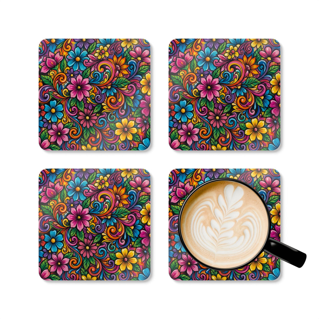 Floral Cork Coaster Set — Botanical Drink Coasters (Set of 4)
