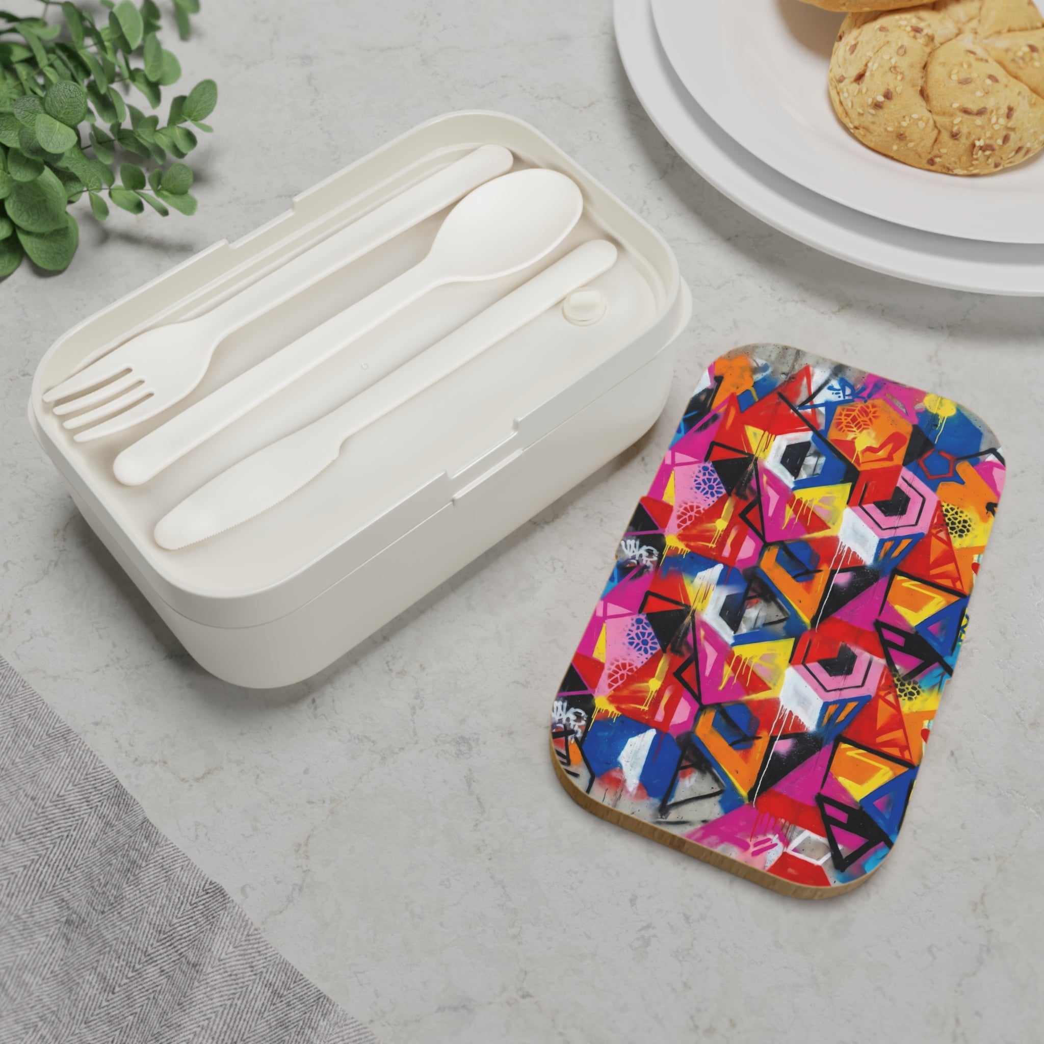 Bento Lunch Box — Colorful Geometric Graffiti Pattern