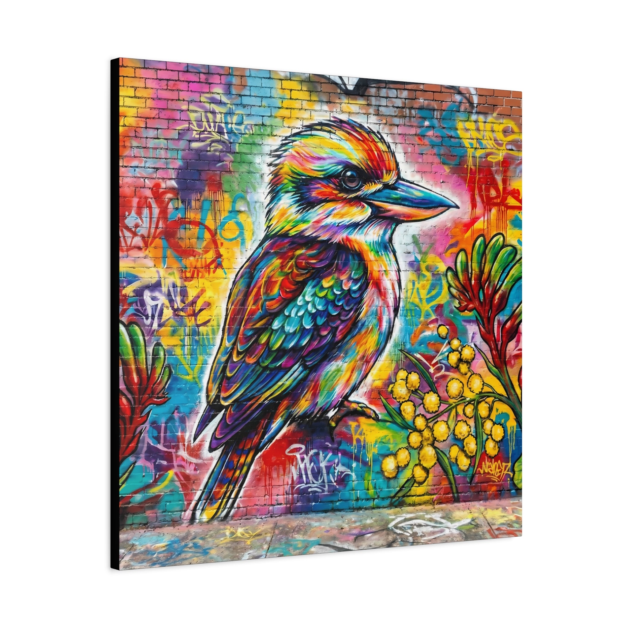 Colorful Kookaburra Street Art Matte Canvas — Stretched Wall Art