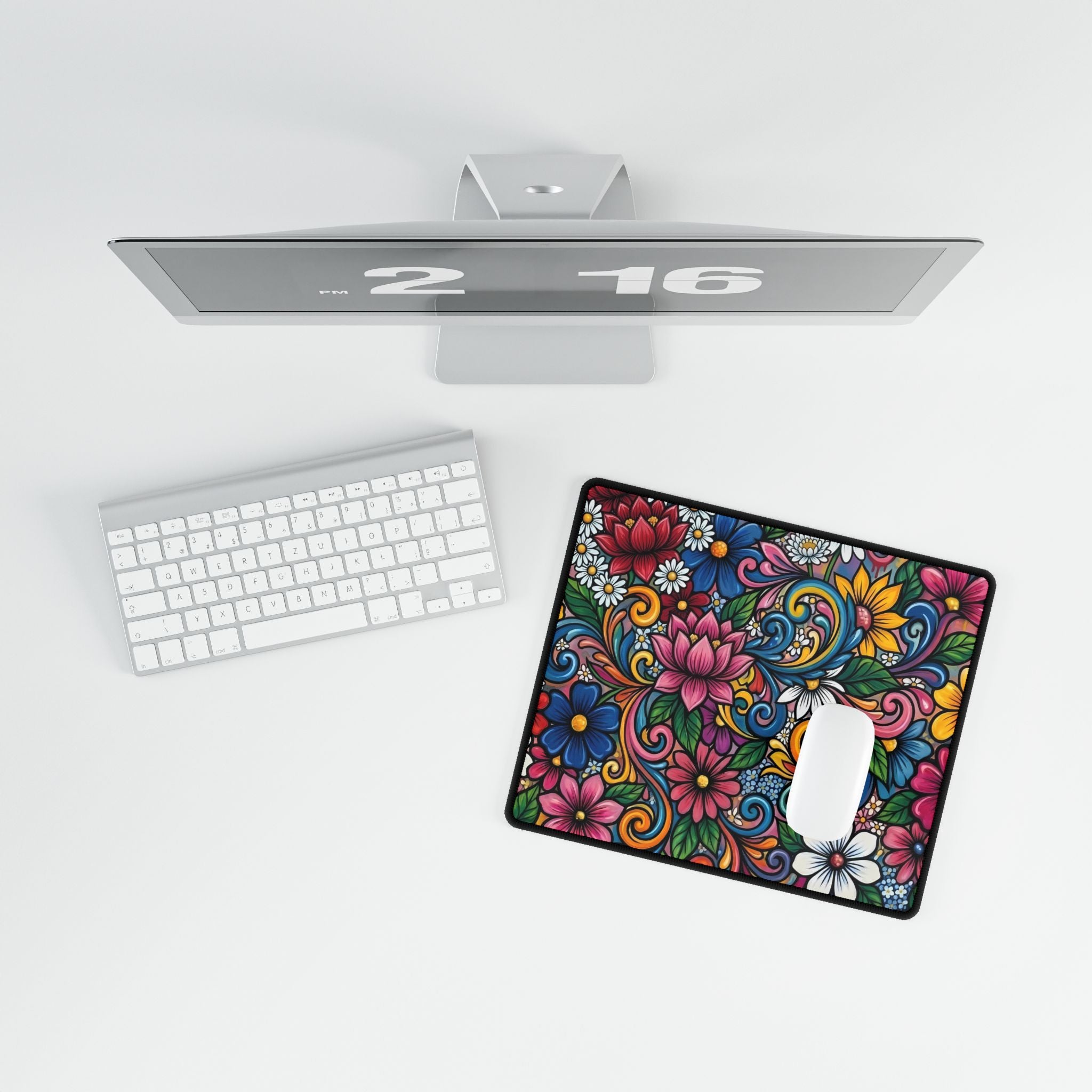 Colorful Floral Pattern Desk Mat | Boho Flower Mouse Pad