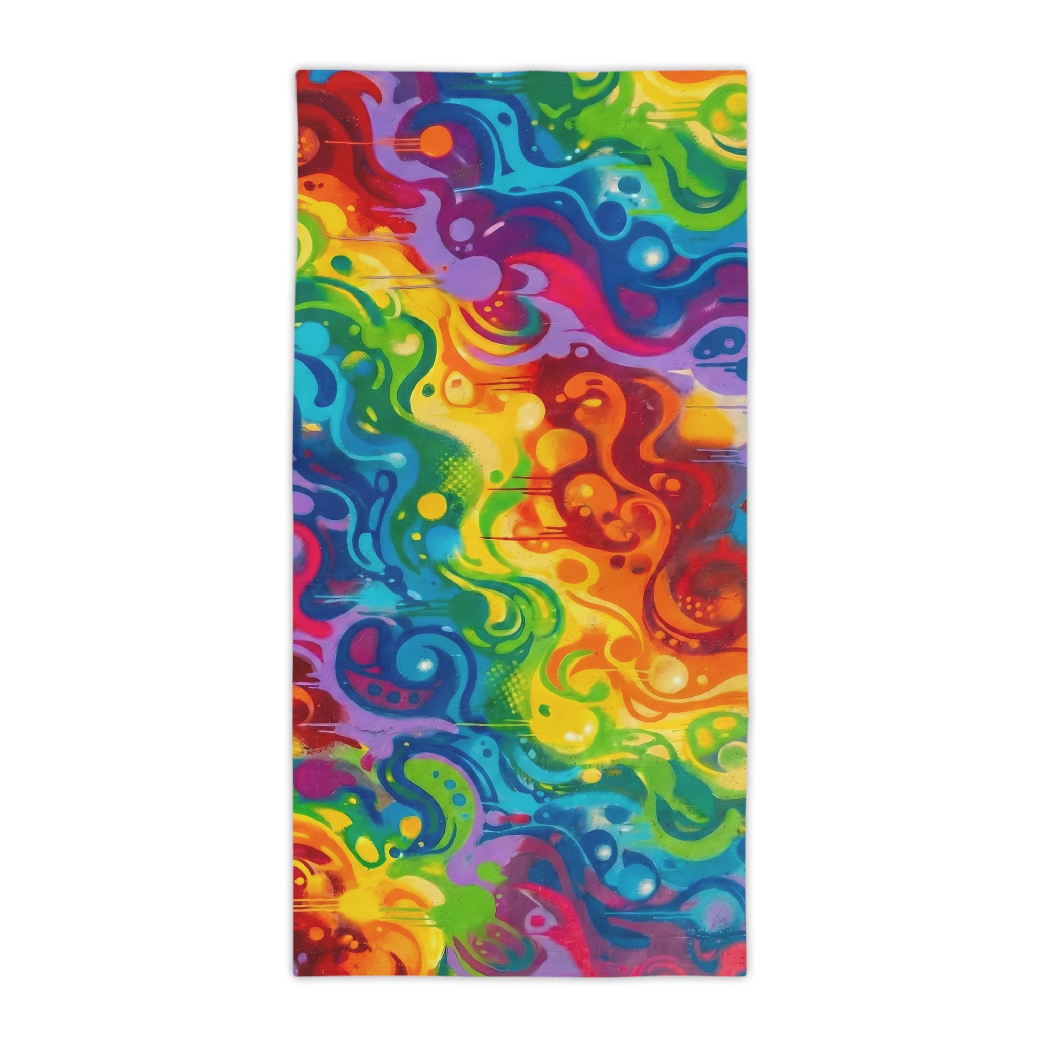 Rainbow Graffiti Swirl Beach Towel | Colorful Urban Design